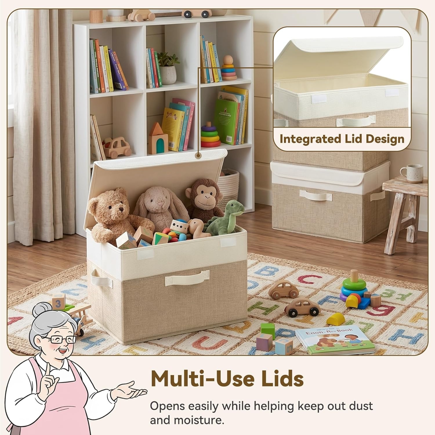image:imageGRANNY SAYS Closet Storage Bins Storage Boxes with Lids Clothes Organizing Bins Lidded Baskets for Toys Clothing Gray Extra Large 2PackBrownWhite