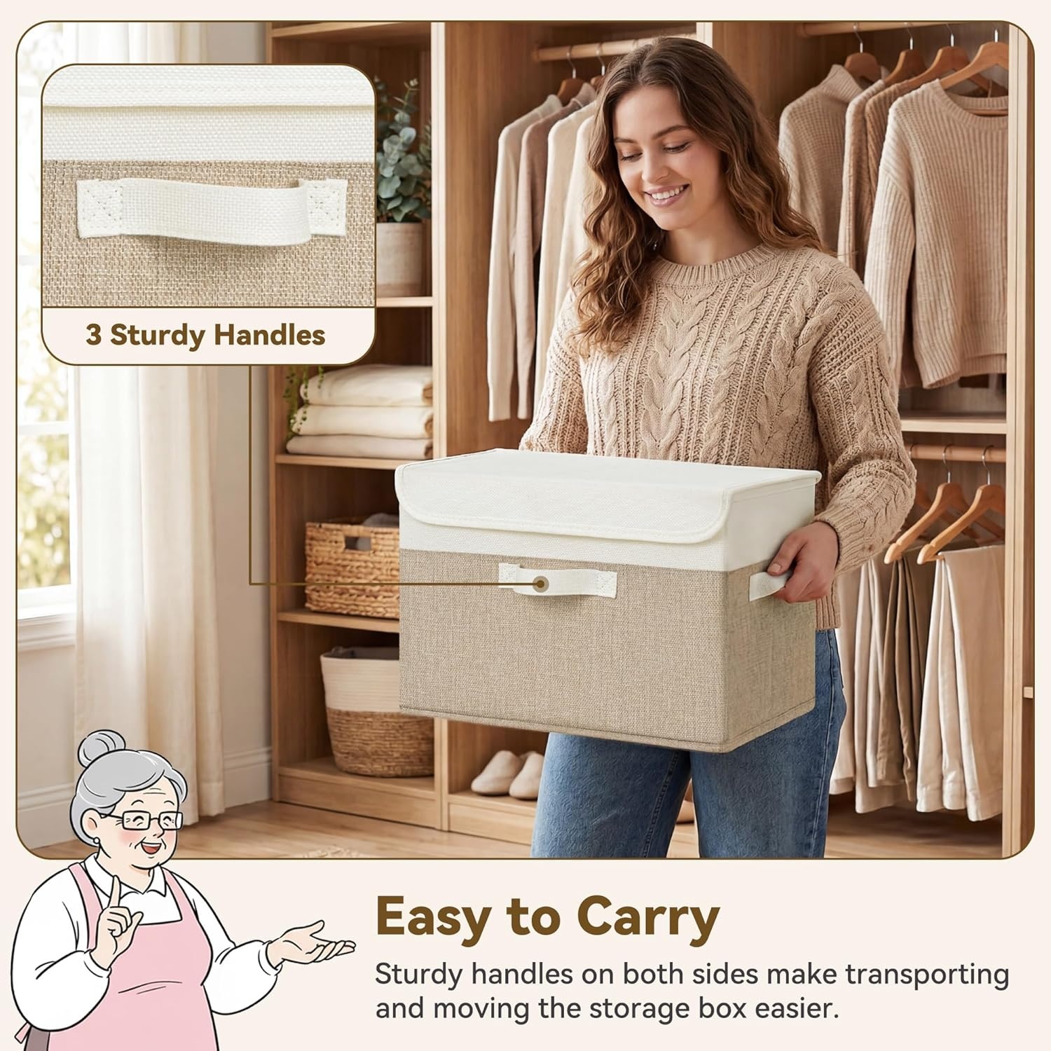 image:imageGRANNY SAYS Closet Storage Bins Storage Boxes with Lids Clothes Organizing Bins Lidded Baskets for Toys Clothing Gray Extra Large 2PackBrownWhite