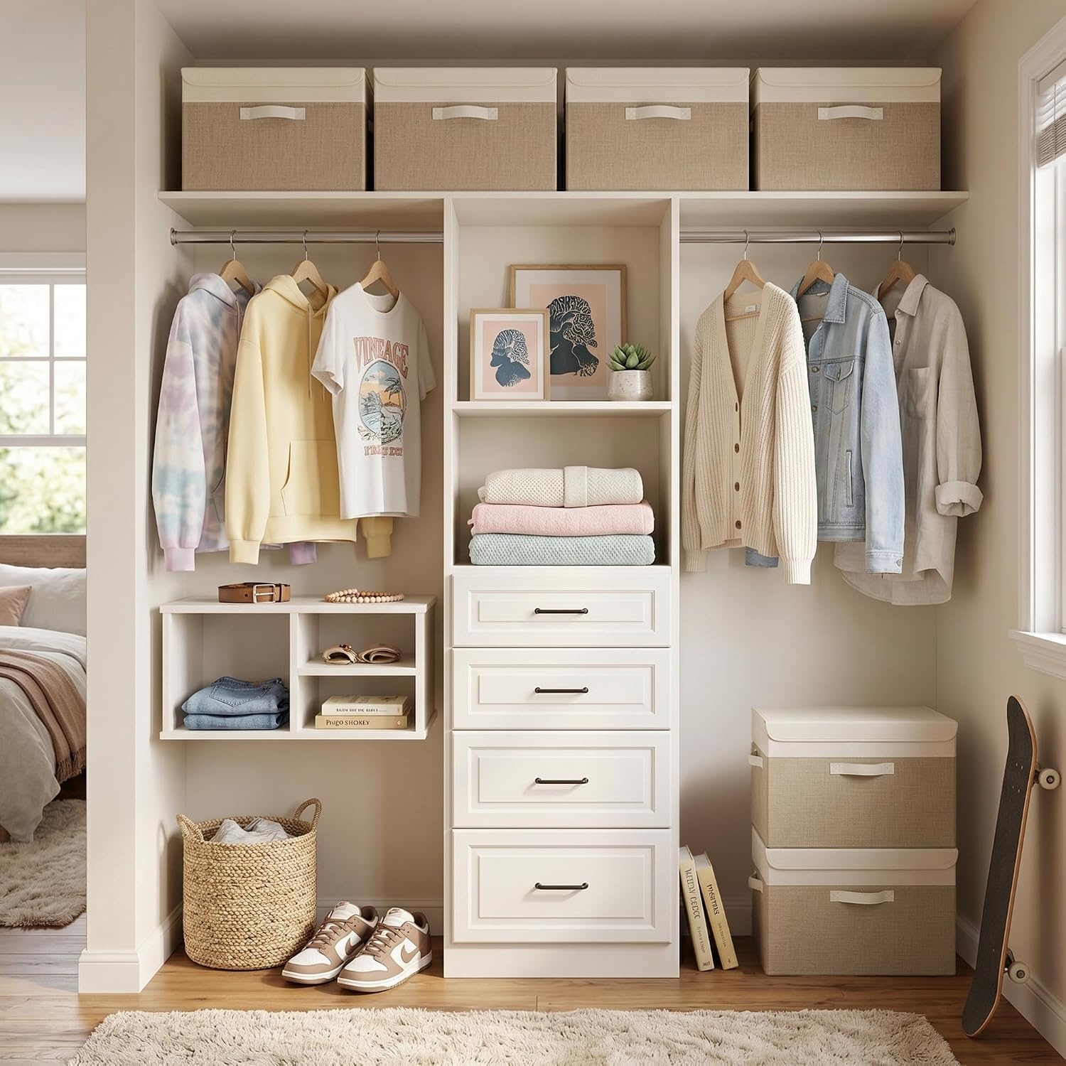 image:imageGRANNY SAYS Closet Storage Bins Storage Boxes with Lids Clothes Organizing Bins Lidded Baskets for Toys Clothing Gray Extra Large 2PackBrownWhite