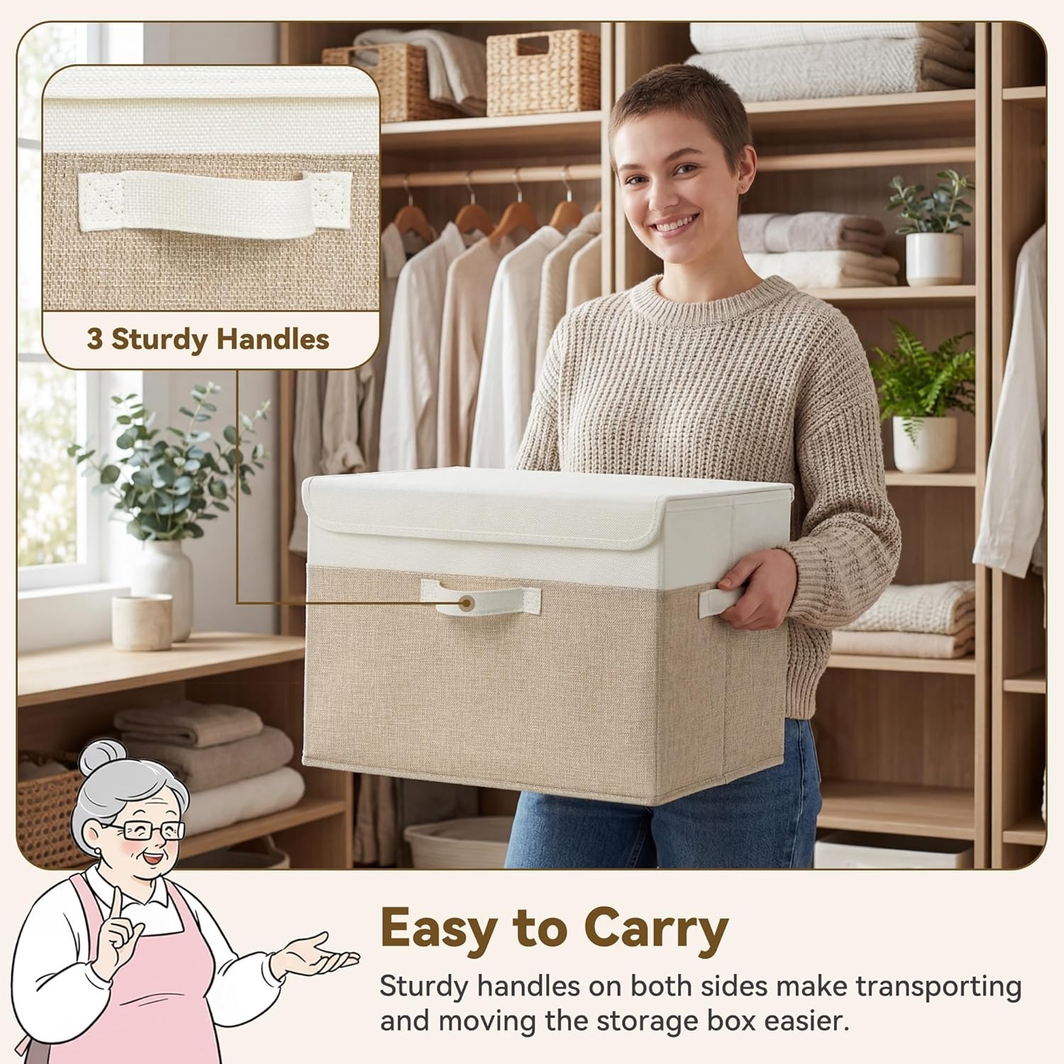 image:imageGRANNY SAYS Closet Storage Bins Storage Boxes with Lids Clothes Organizing Bins Lidded Baskets for Toys Clothing Gray Extra Large 2PackBrownWhite