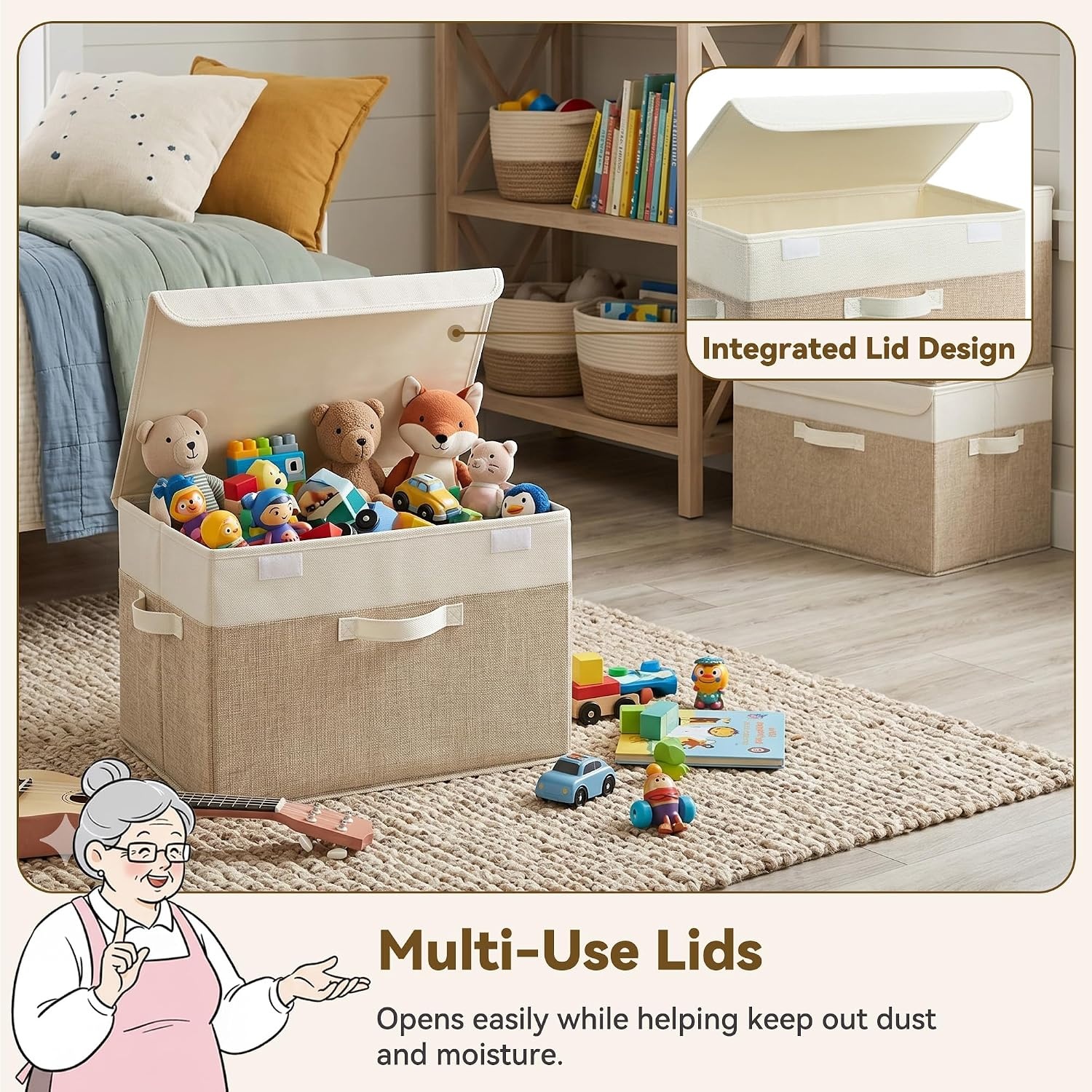 image:imageGRANNY SAYS Closet Storage Bins Storage Boxes with Lids Clothes Organizing Bins Lidded Baskets for Toys Clothing Gray Extra Large 2PackBrownWhite