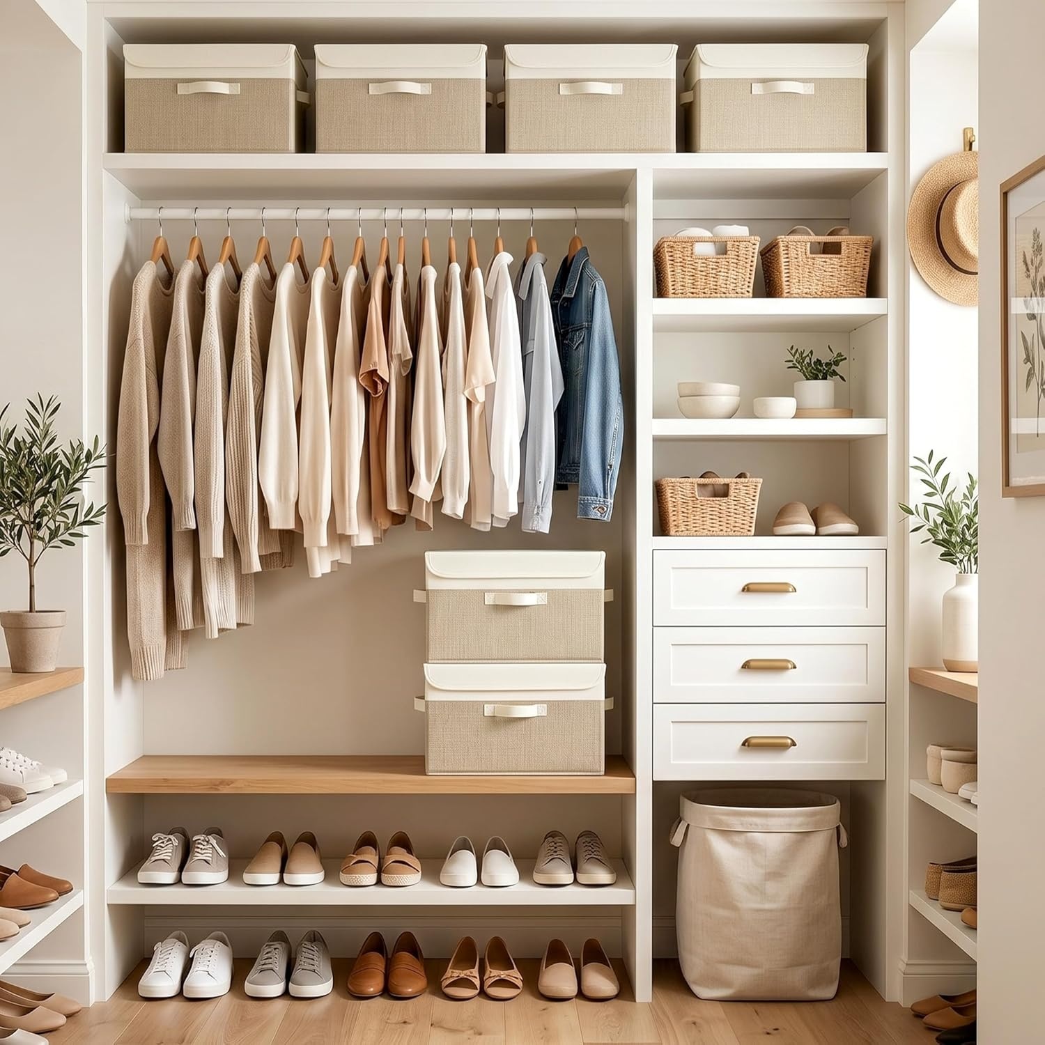image:imageGRANNY SAYS Closet Storage Bins Storage Boxes with Lids Clothes Organizing Bins Lidded Baskets for Toys Clothing Gray Extra Large 2PackBrownWhite