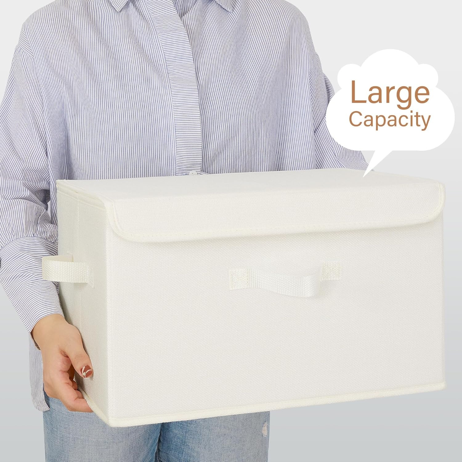 image:imageGRANNY SAYS Closet Storage Bins Storage Boxes with Lids Clothes Organizing Bins Lidded Baskets for Toys Clothing Gray Extra Large 2PackIvory White
