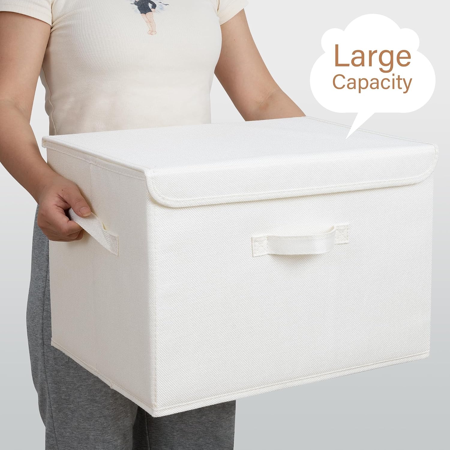 image:imageGRANNY SAYS Closet Storage Bins Storage Boxes with Lids Clothes Organizing Bins Lidded Baskets for Toys Clothing Gray Extra Large 2PackIvory White