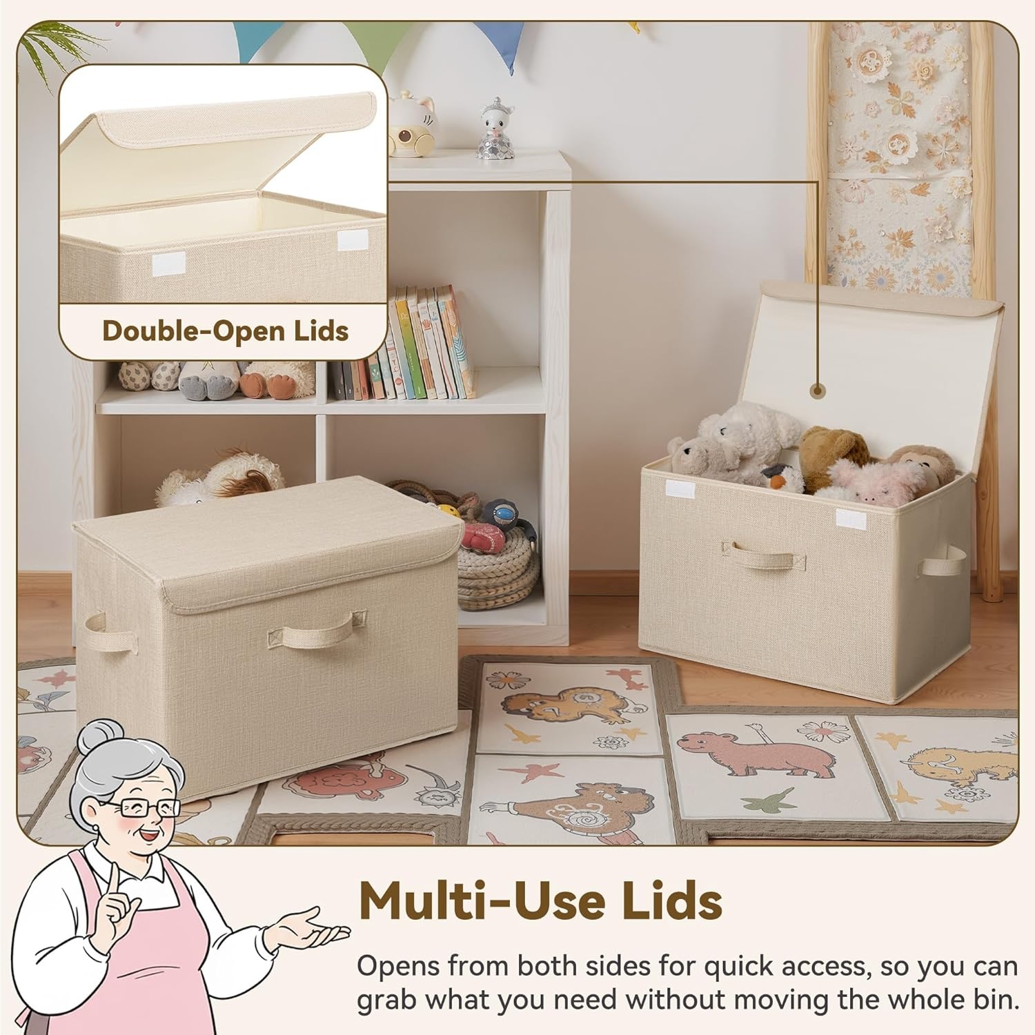 image:imageGRANNY SAYS Closet Storage Bins Storage Boxes with Lids Clothes Organizing Bins Lidded Baskets for Toys Clothing Gray Extra Large 2PackKhaki