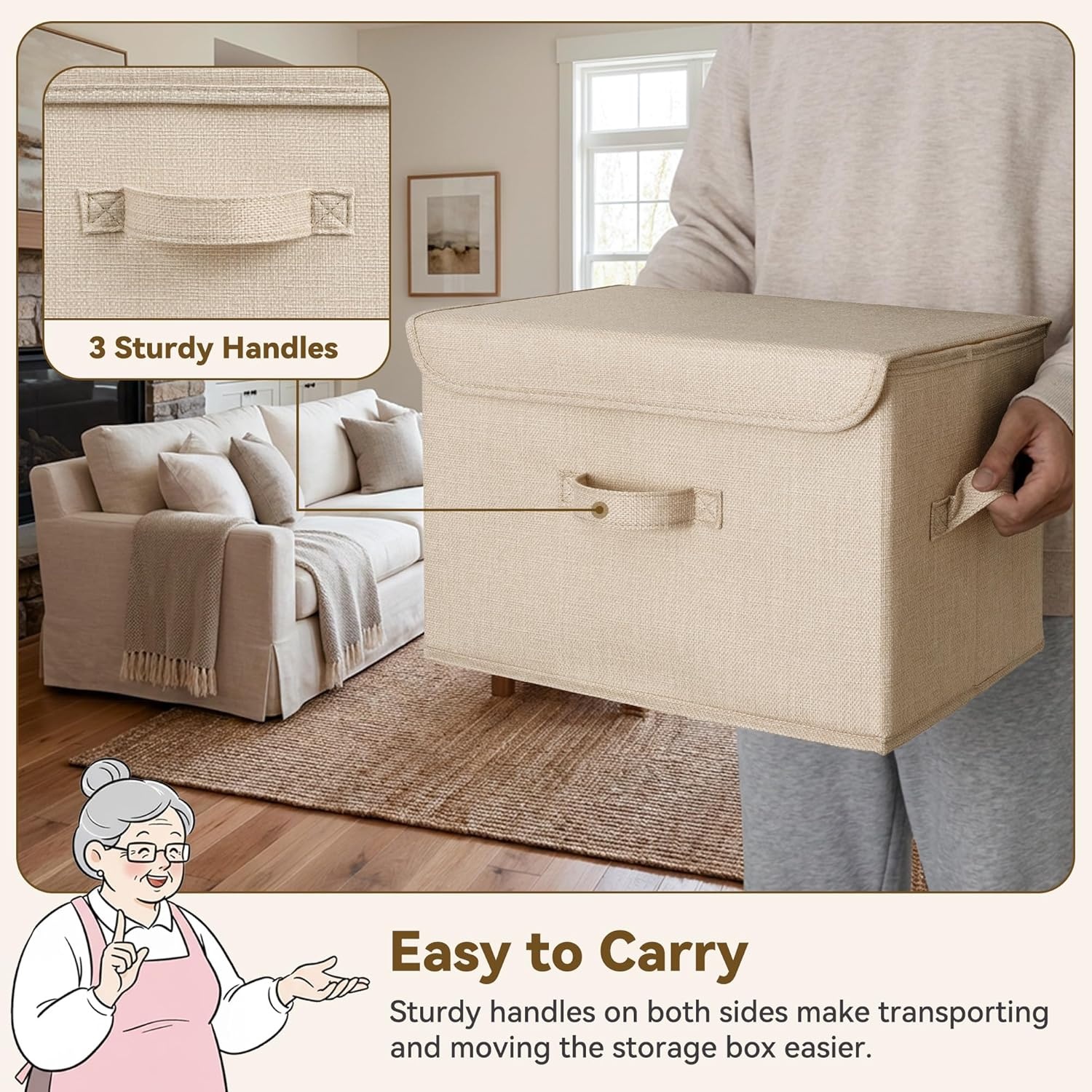 image:imageGRANNY SAYS Closet Storage Bins Storage Boxes with Lids Clothes Organizing Bins Lidded Baskets for Toys Clothing Gray Extra Large 2PackKhaki