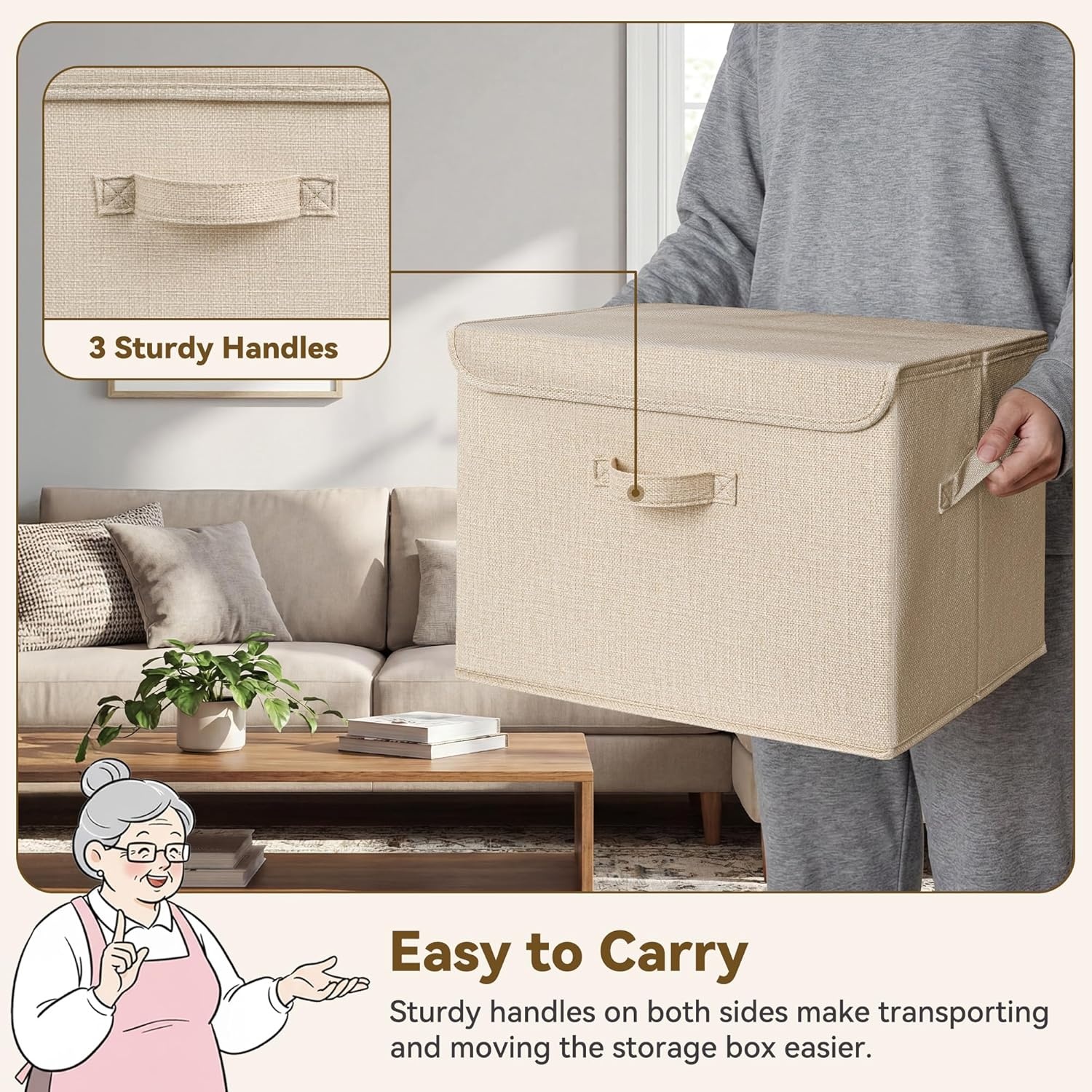 image:imageGRANNY SAYS Closet Storage Bins Storage Boxes with Lids Clothes Organizing Bins Lidded Baskets for Toys Clothing Gray Extra Large 2PackKhaki