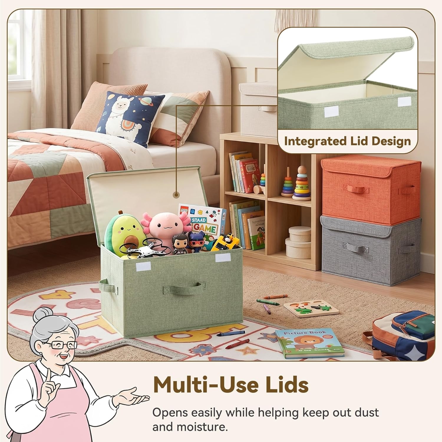 image:imageGRANNY SAYS Closet Storage Bins Storage Boxes with Lids Clothes Organizing Bins Lidded Baskets for Toys Clothing Gray Extra Large 2PackMixed Colors