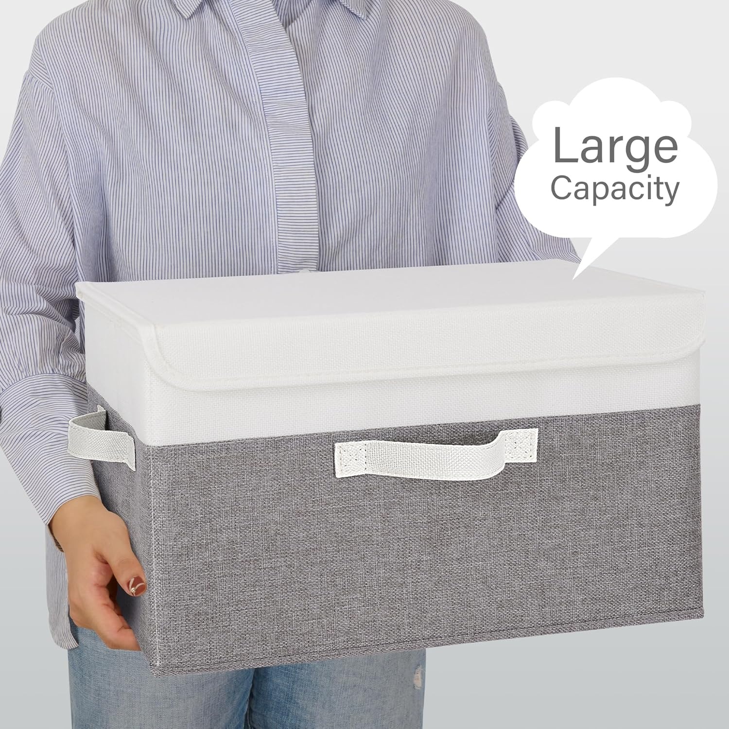 image:imageGRANNY SAYS Closet Storage Bins Storage Boxes with Lids Clothes Organizing Bins Lidded Baskets for Toys Clothing Gray Extra Large 2PackWhiteGray