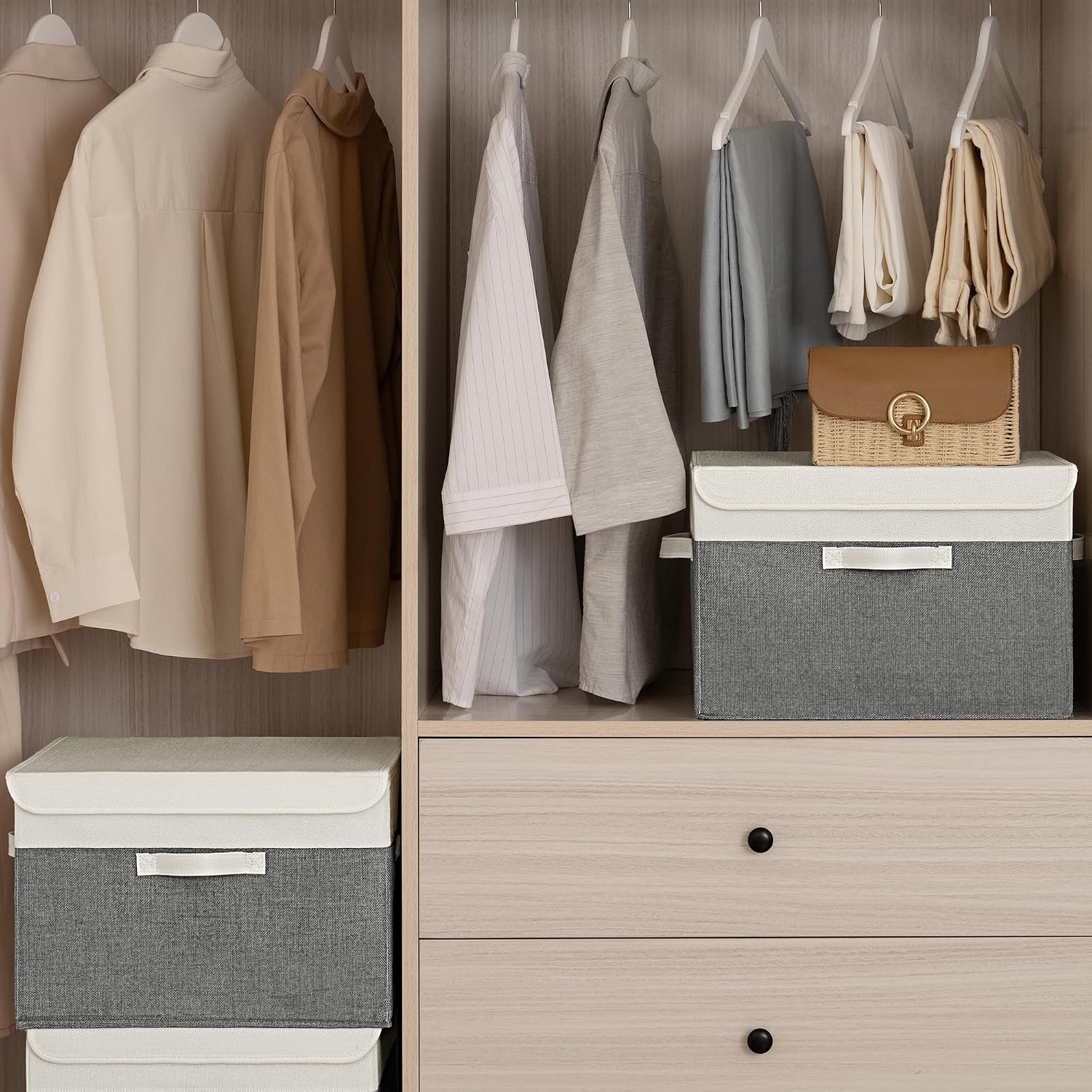 image:imageGRANNY SAYS Closet Storage Bins Storage Boxes with Lids Clothes Organizing Bins Lidded Baskets for Toys Clothing Gray Extra Large 2PackWhiteGray