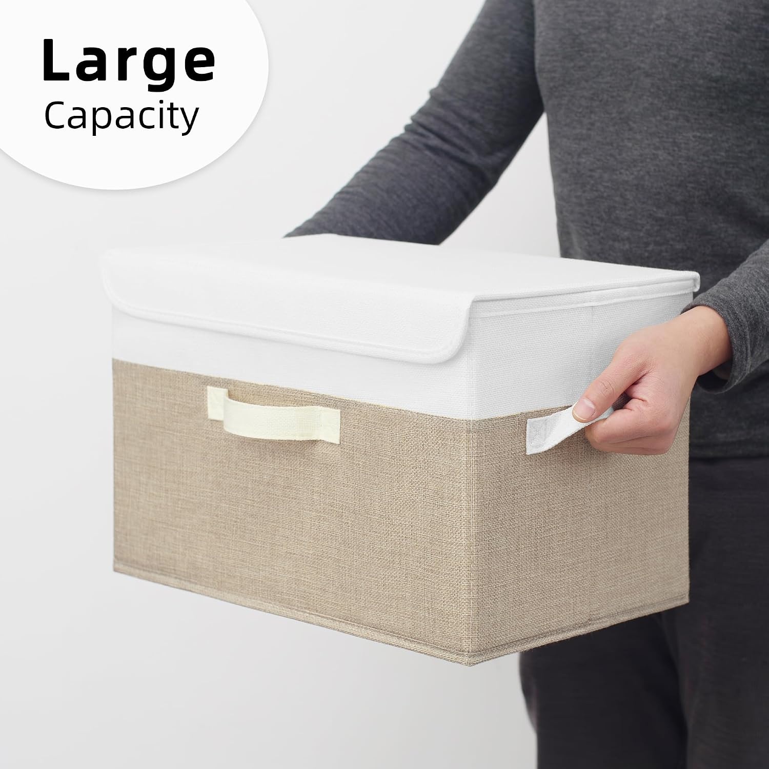 image:imageGRANNY SAYS Closet Storage Bins Storage Boxes with Lids Clothes Organizing Bins Lidded Baskets for Toys Clothing Gray Extra Large 2PackWhiteKhaki