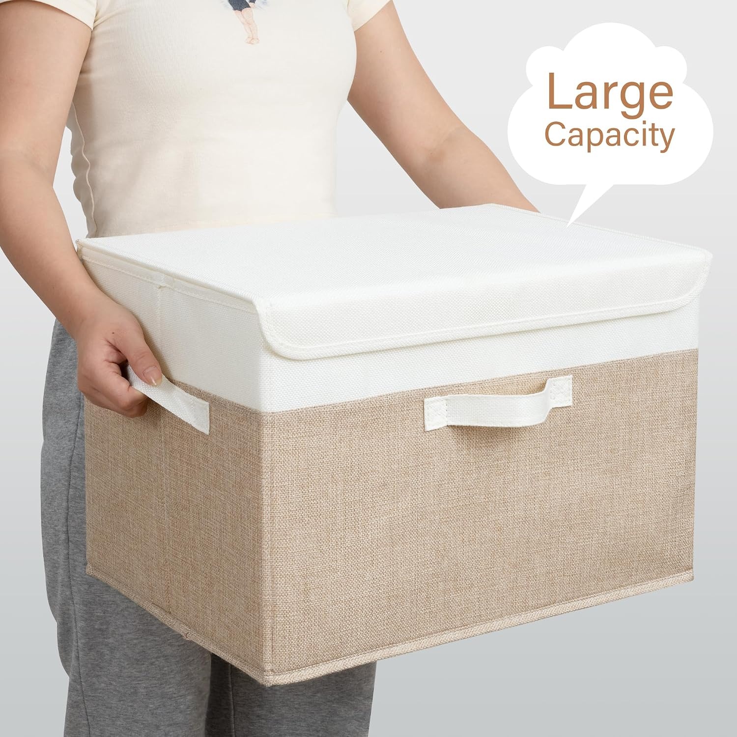 image:imageGRANNY SAYS Closet Storage Bins Storage Boxes with Lids Clothes Organizing Bins Lidded Baskets for Toys Clothing Gray Extra Large 2PackWhiteKhaki