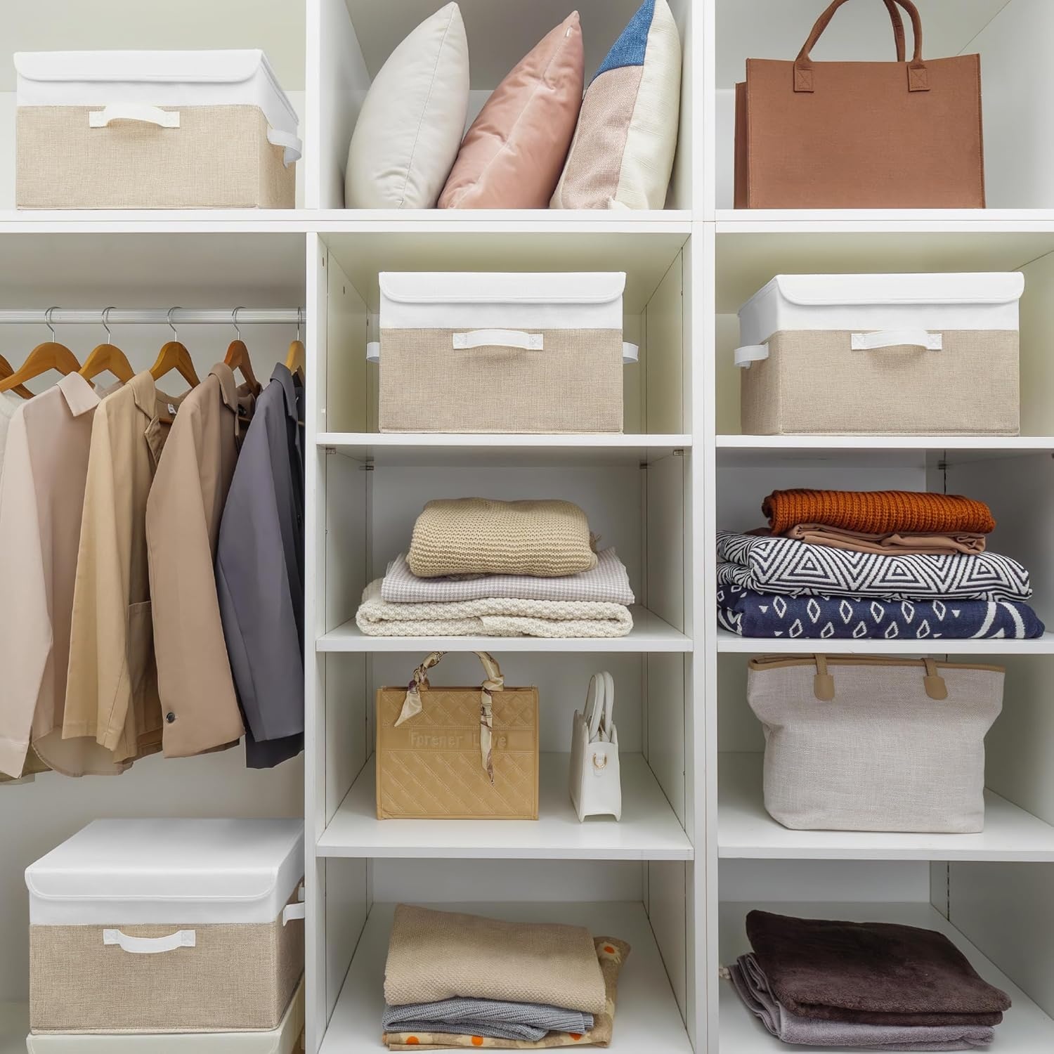 image:imageGRANNY SAYS Closet Storage Bins Storage Boxes with Lids Clothes Organizing Bins Lidded Baskets for Toys Clothing Gray Extra Large 2PackWhiteKhaki