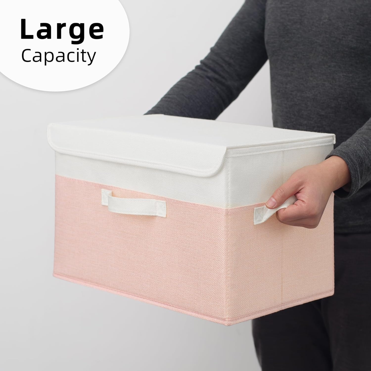 image:imageGRANNY SAYS Closet Storage Bins Storage Boxes with Lids Clothes Organizing Bins Lidded Baskets for Toys Clothing Gray Extra Large 2PackWhitePink