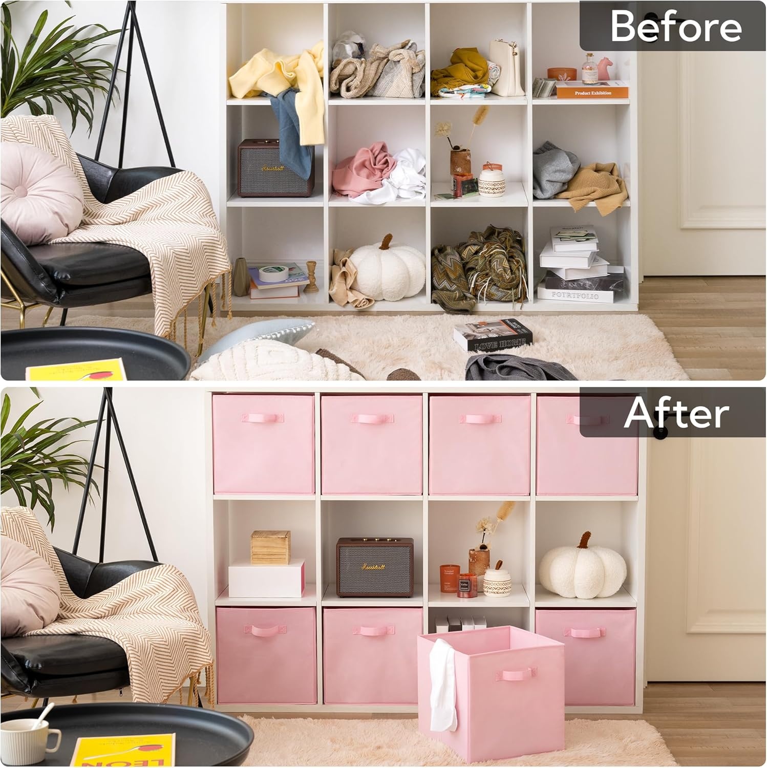image:imageGRANNY SAYS Cube Storage Bins 11 Inch 6 Pack Storage Cube Organizer Foldable Fabric Storage Boxes with Handle Decorative Clothing Storage Baskets for Shelves Closet PinkPink