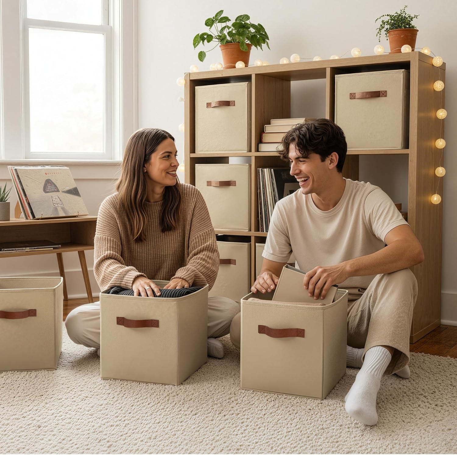 image:imageGRANNY SAYS Cube Storage Bins 11 Inch 6 Pack Storage Cube Organizer Foldable Fabric Storage Boxes with Handle Decorative Clothing Storage Baskets for Shelves Closet PinkKhaki