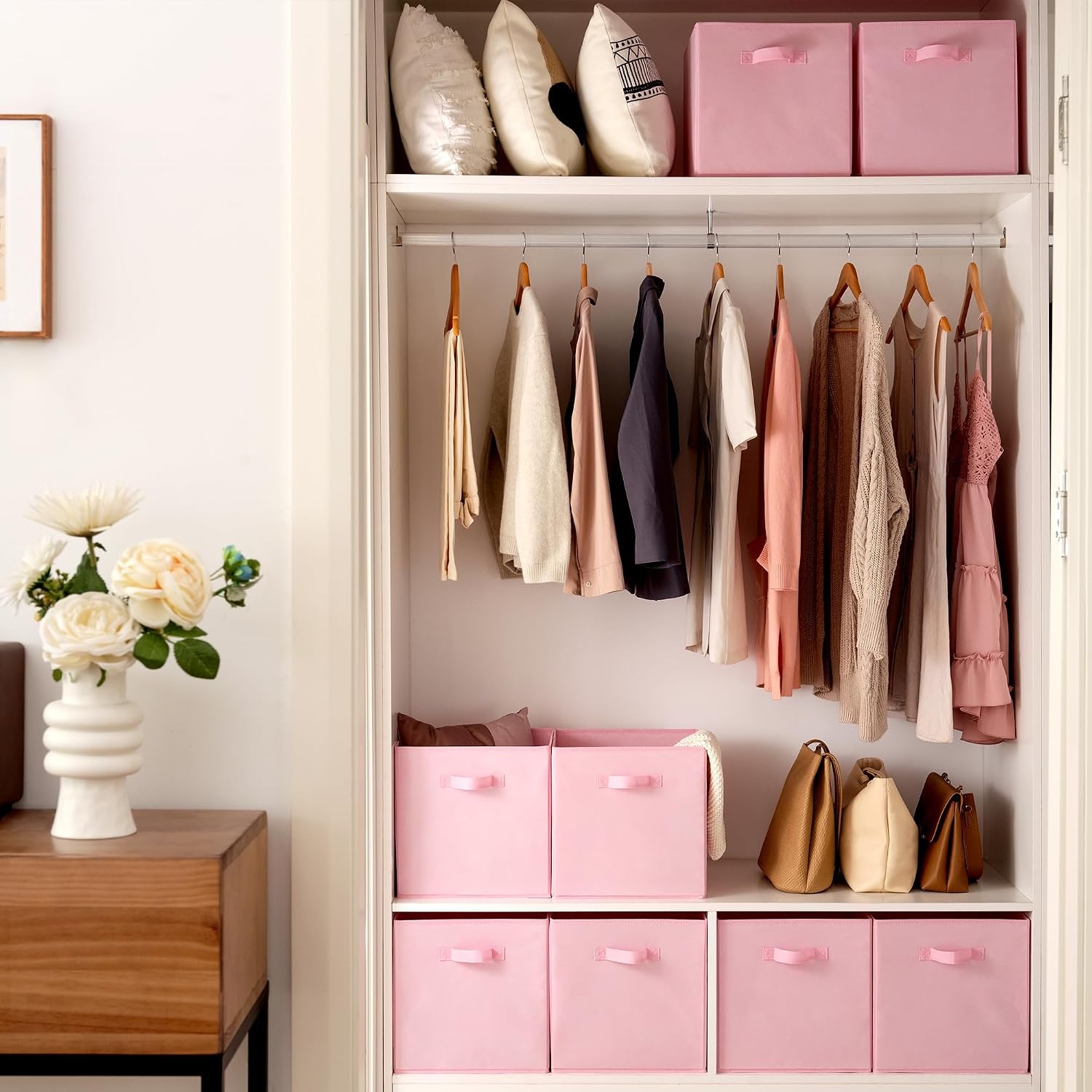 image:imageGRANNY SAYS Cube Storage Bins 11 Inch 6 Pack Storage Cube Organizer Foldable Fabric Storage Boxes with Handle Decorative Clothing Storage Baskets for Shelves Closet PinkPink