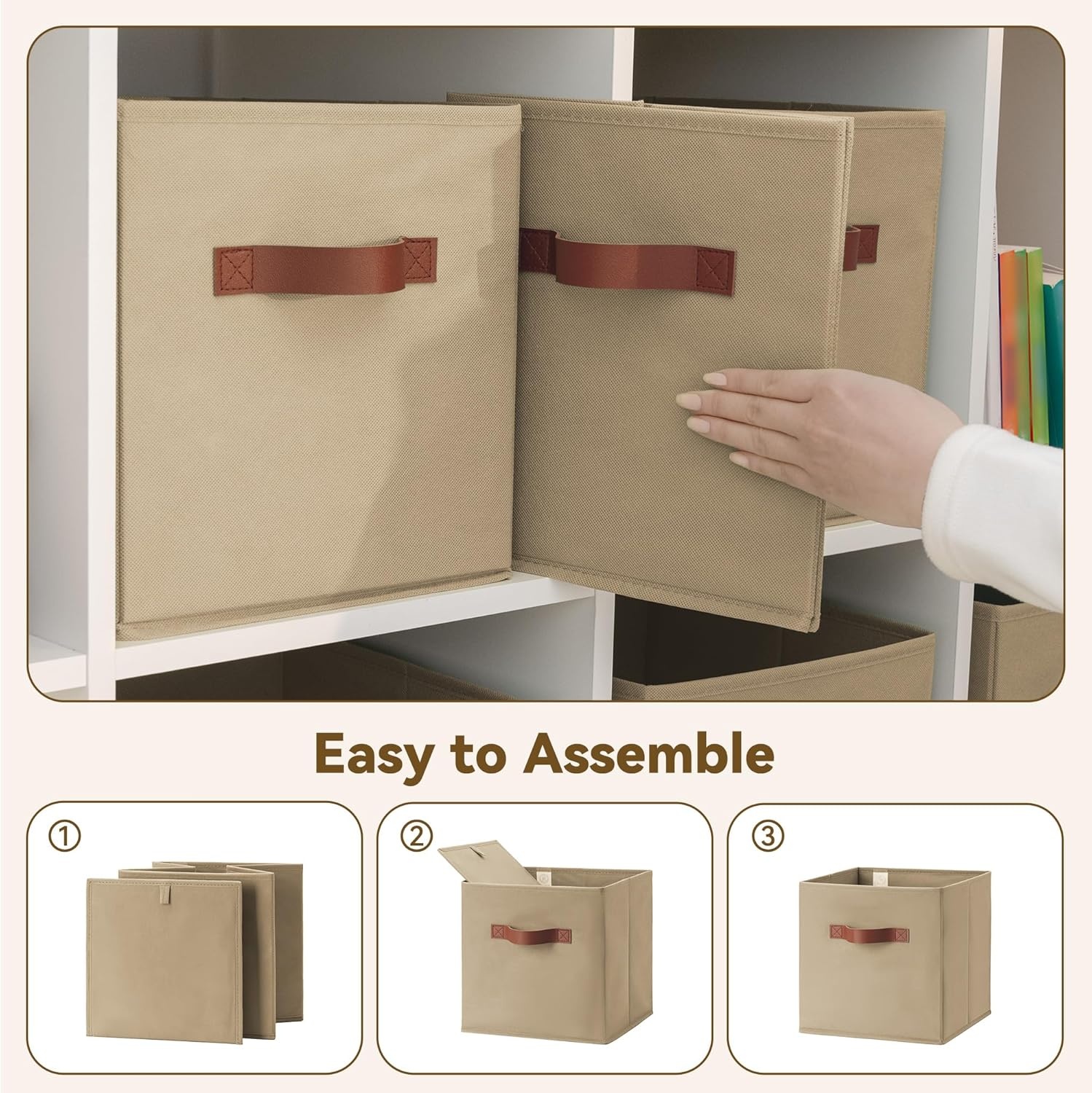 image:imageGRANNY SAYS Cube Storage Bins 11 Inch 6 Pack Storage Cube Organizer Foldable Fabric Storage Boxes with Handle Decorative Clothing Storage Baskets for Shelves Closet PinkKhaki