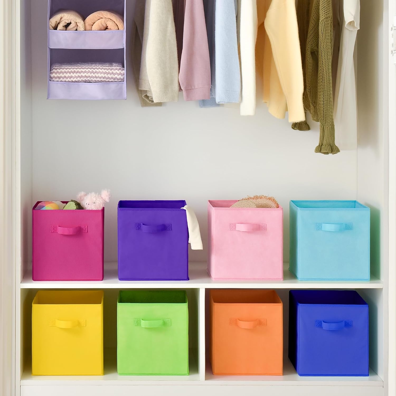 image:imageGRANNY SAYS Cube Storage Bins 11 Inch 6 Pack Storage Cube Organizer Foldable Fabric Storage Boxes with Handle Decorative Clothing Storage Baskets for Shelves Closet PinkRainbow