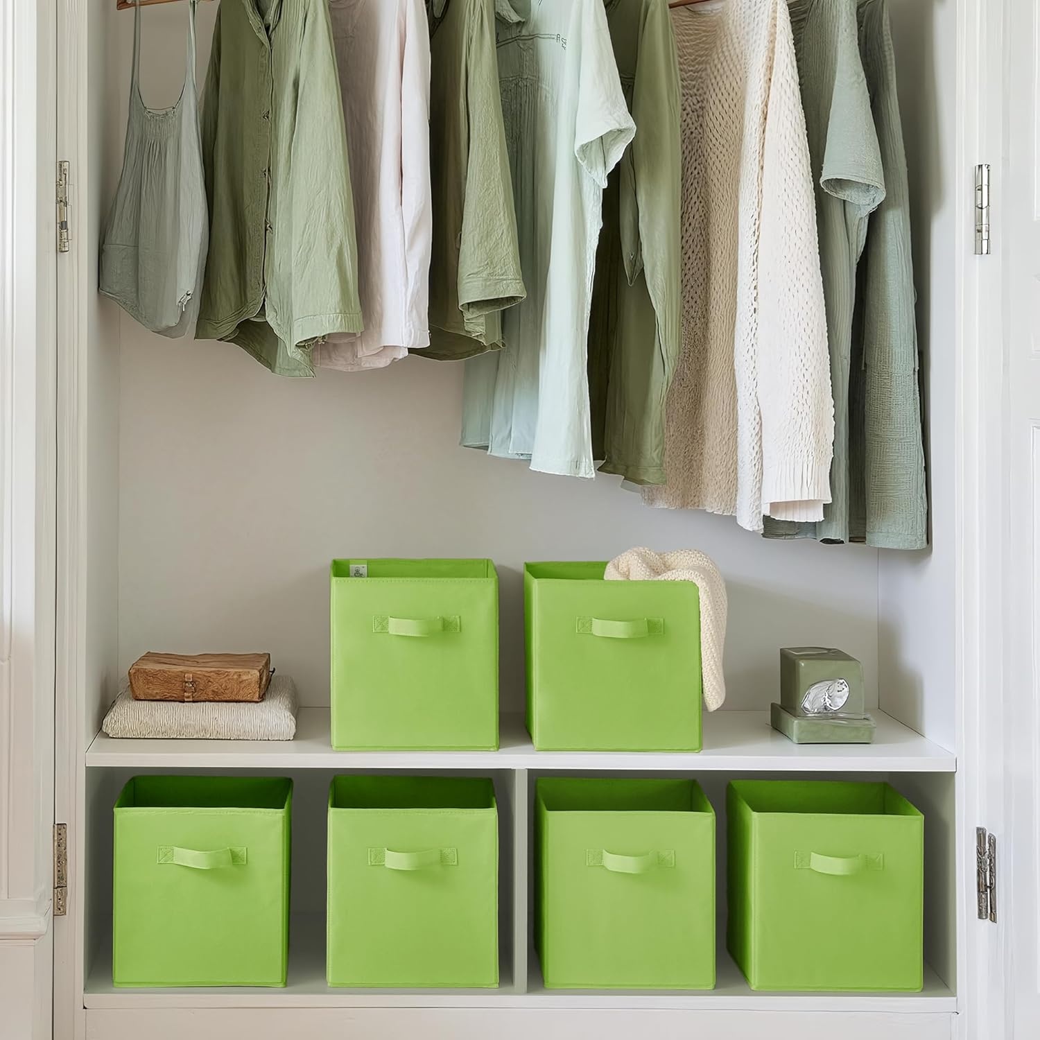image:imageGRANNY SAYS Cube Storage Bins 11 Inch 6 Pack Storage Cube Organizer Foldable Fabric Storage Boxes with Handle Decorative Clothing Storage Baskets for Shelves Closet PinkLight Green