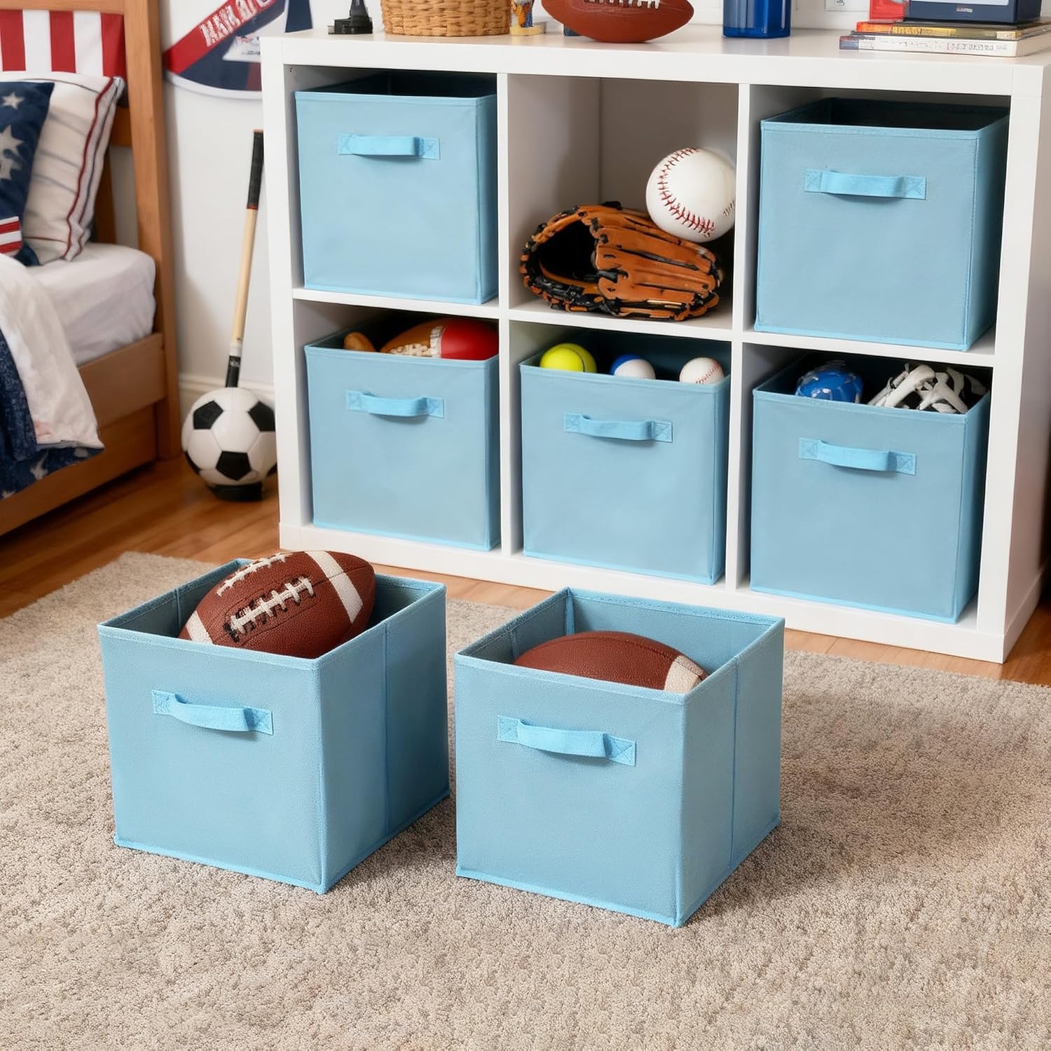 image:imageGRANNY SAYS Cube Storage Bins 11 Inch 6 Pack Storage Cube Organizer Foldable Fabric Storage Boxes with Handle Decorative Clothing Storage Baskets for Shelves Closet PinkBlue