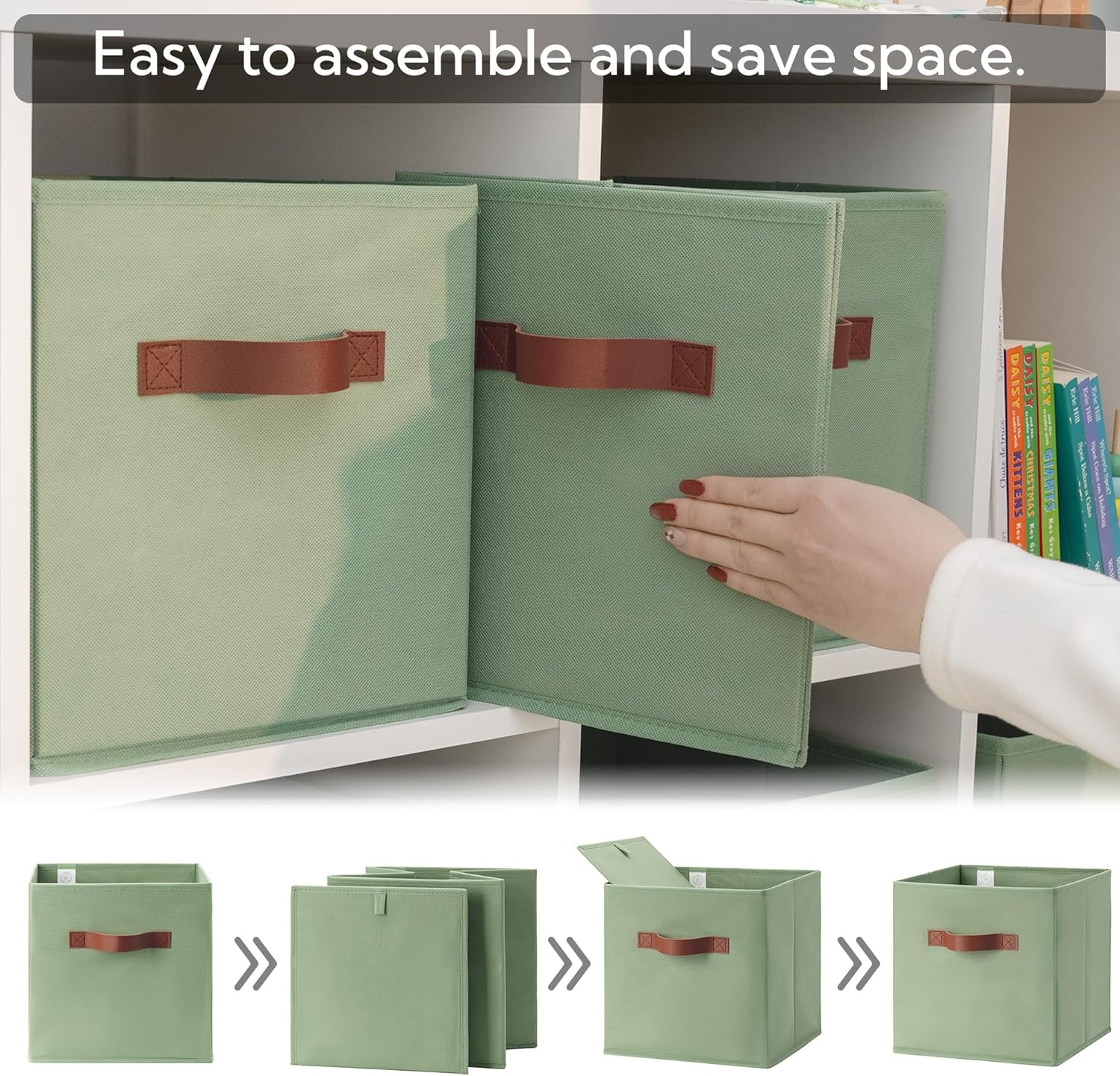 image:imageGRANNY SAYS Cube Storage Bins 11 Inch 6 Pack Storage Cube Organizer Foldable Fabric Storage Boxes with Handle Decorative Clothing Storage Baskets for Shelves Closet PinkGreen