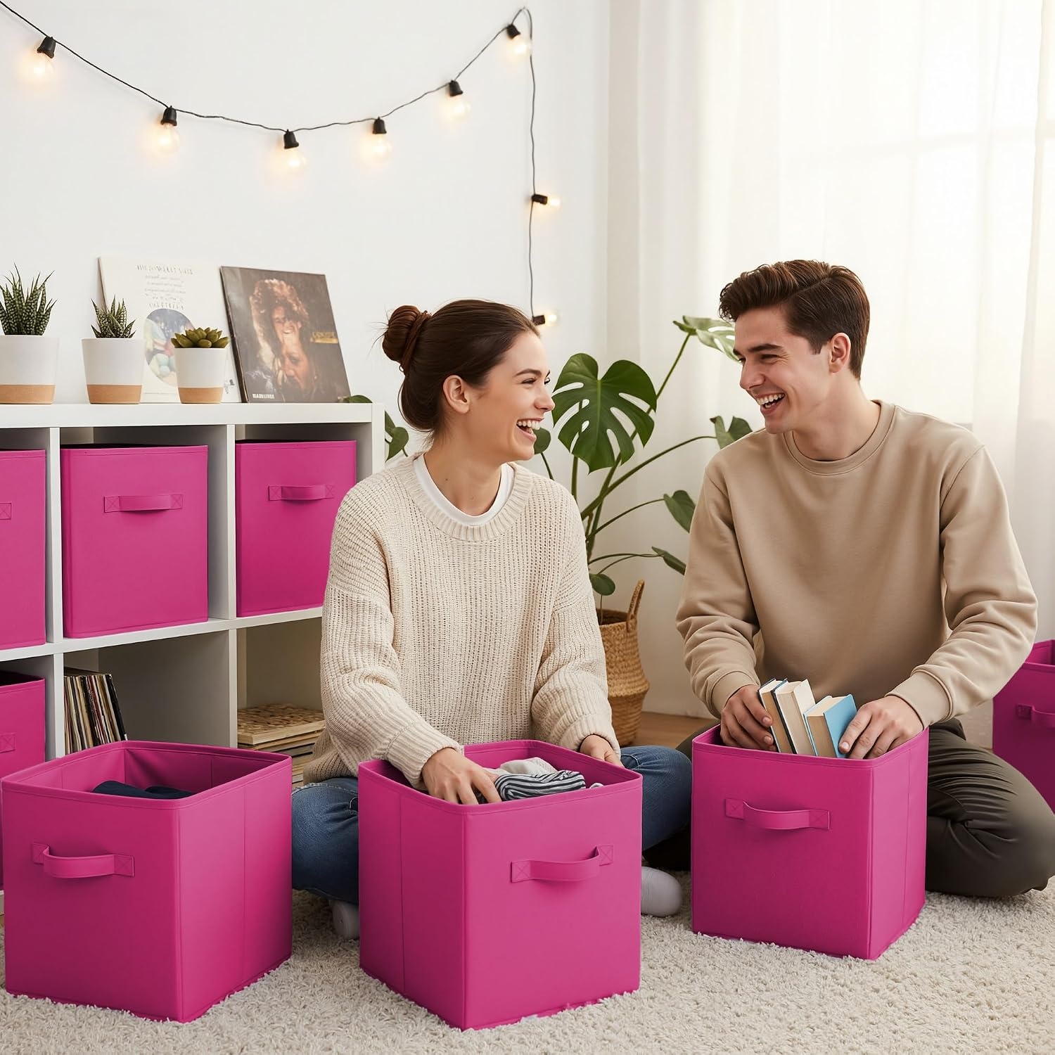 image:imageGRANNY SAYS Cube Storage Bins 11 Inch 6 Pack Storage Cube Organizer Foldable Fabric Storage Boxes with Handle Decorative Clothing Storage Baskets for Shelves Closet PinkRose Red