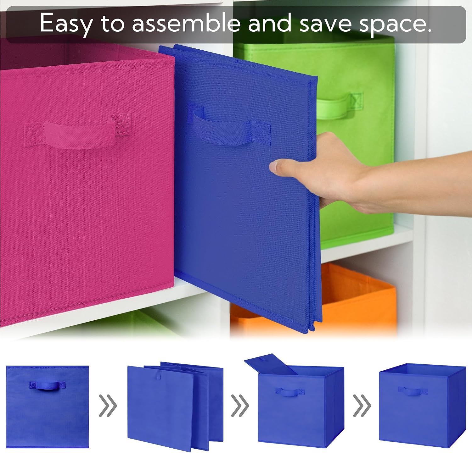 image:imageGRANNY SAYS Cube Storage Bins 11 Inch 6 Pack Storage Cube Organizer Foldable Fabric Storage Boxes with Handle Decorative Clothing Storage Baskets for Shelves Closet PinkRainbow