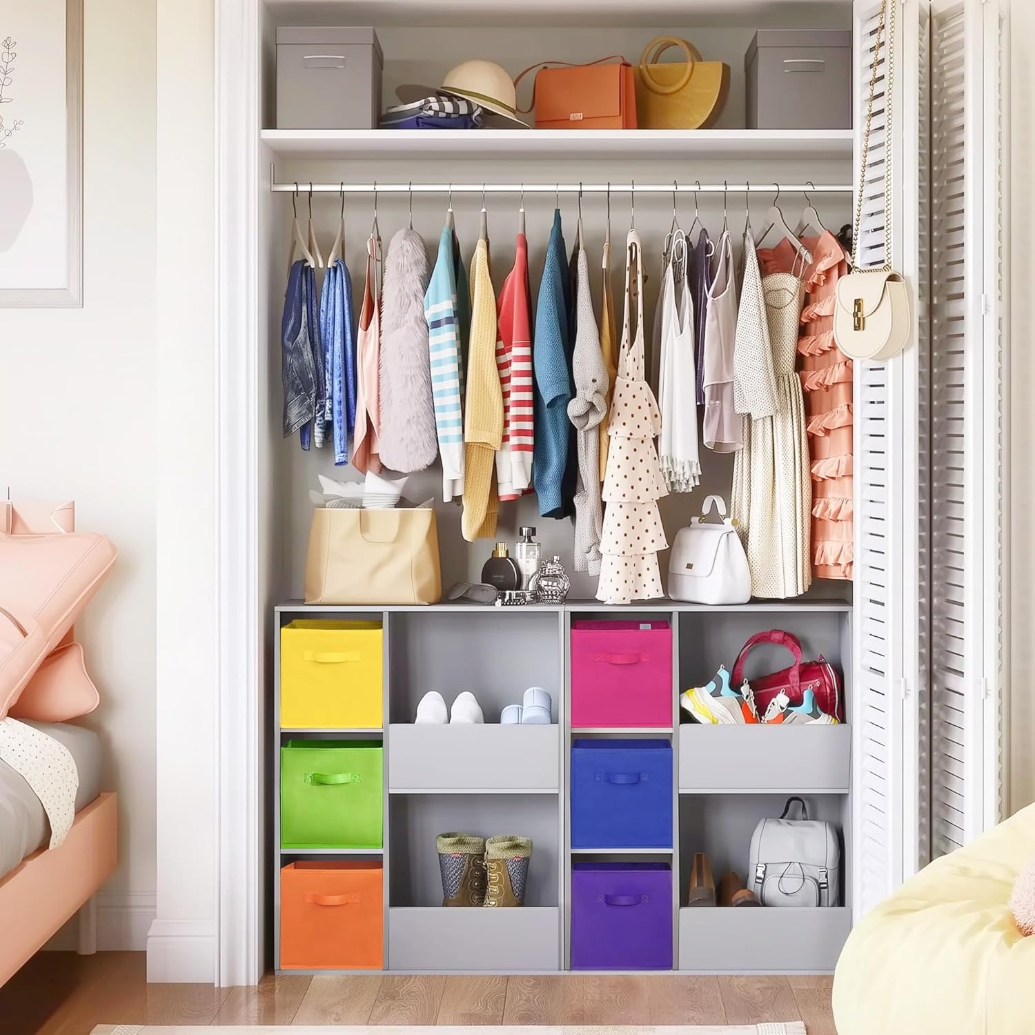 image:imageGRANNY SAYS Cube Storage Bins 11 Inch 6 Pack Storage Cube Organizer Foldable Fabric Storage Boxes with Handle Decorative Clothing Storage Baskets for Shelves Closet PinkRainbow