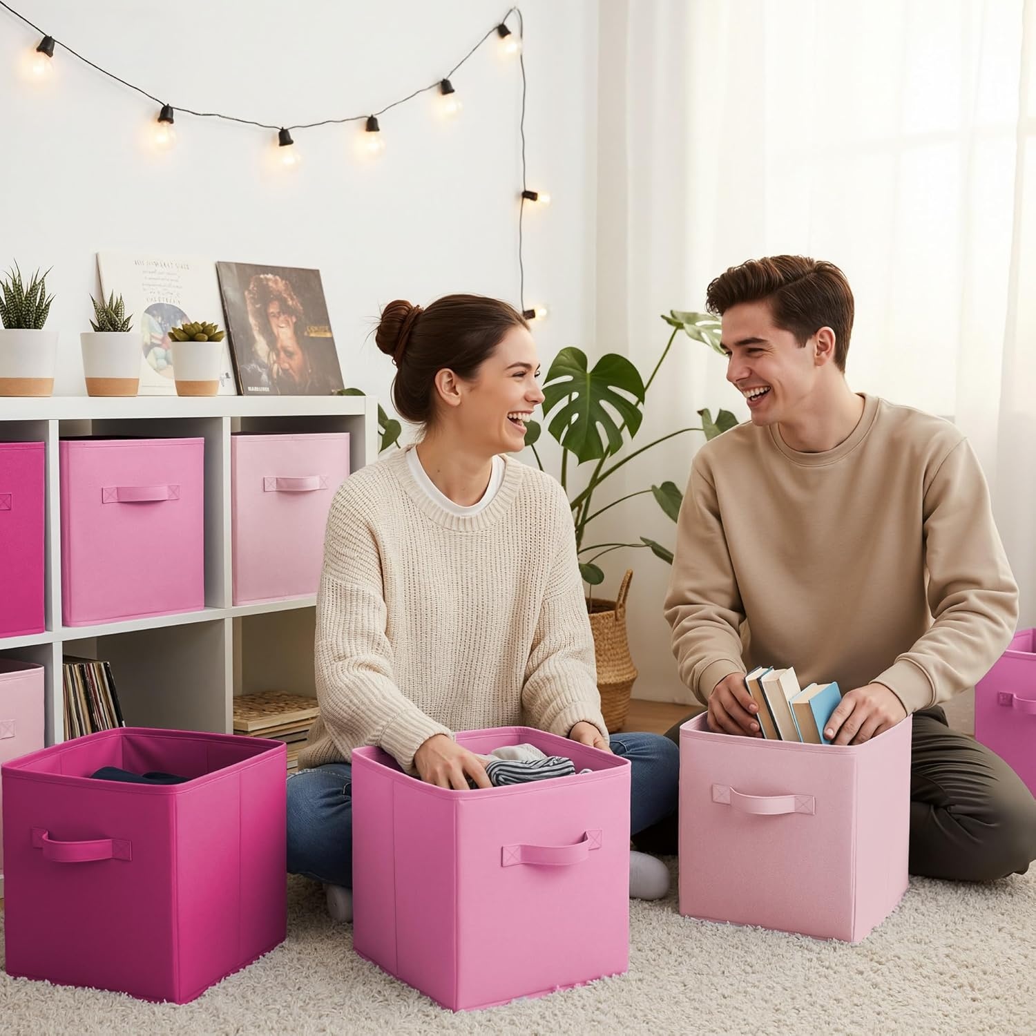 image:imageGRANNY SAYS Cube Storage Bins 11 Inch 6 Pack Storage Cube Organizer Foldable Fabric Storage Boxes with Handle Decorative Clothing Storage Baskets for Shelves Closet PinkPink Gradient