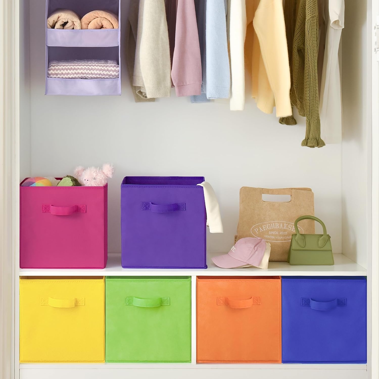 image:imageGRANNY SAYS Cube Storage Bins 11 Inch 6 Pack Storage Cube Organizer Foldable Fabric Storage Boxes with Handle Decorative Clothing Storage Baskets for Shelves Closet PinkRainbow