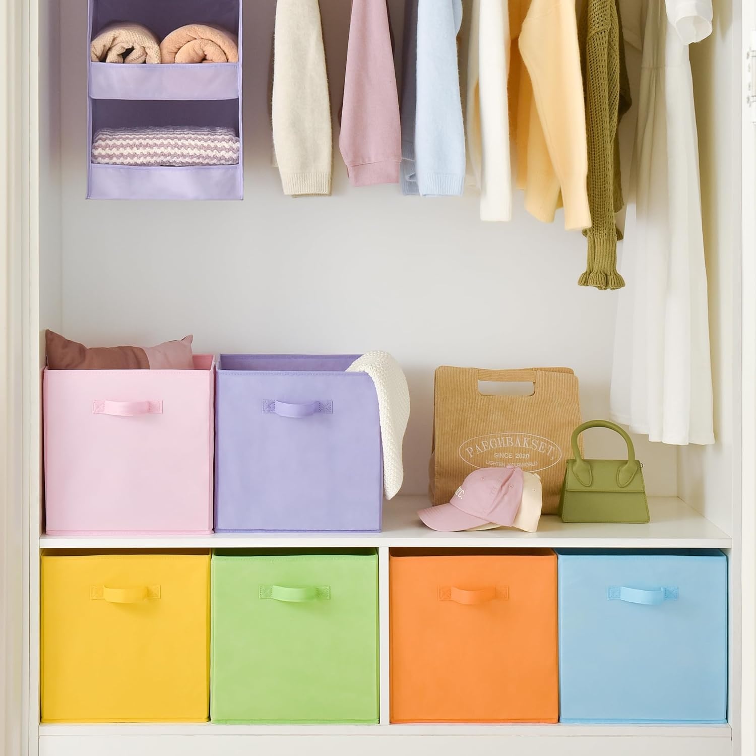 image:imageGRANNY SAYS Cube Storage Bins 11 Inch 6 Pack Storage Cube Organizer Foldable Fabric Storage Boxes with Handle Decorative Clothing Storage Baskets for Shelves Closet PinkPastel
