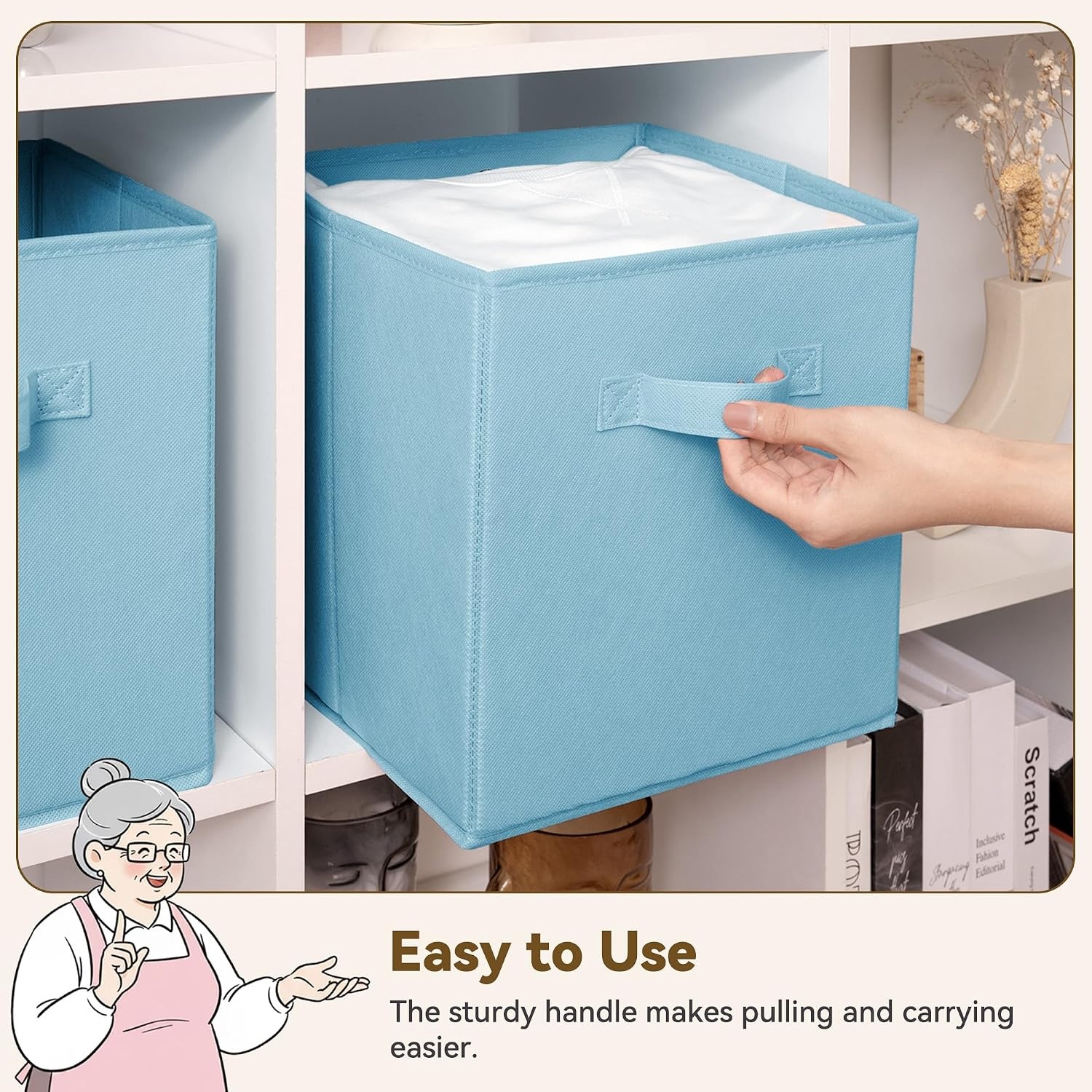 image:imageGRANNY SAYS Cube Storage Bins 11 Inch 6 Pack Storage Cube Organizer Foldable Fabric Storage Boxes with Handle Decorative Clothing Storage Baskets for Shelves Closet PinkBlue