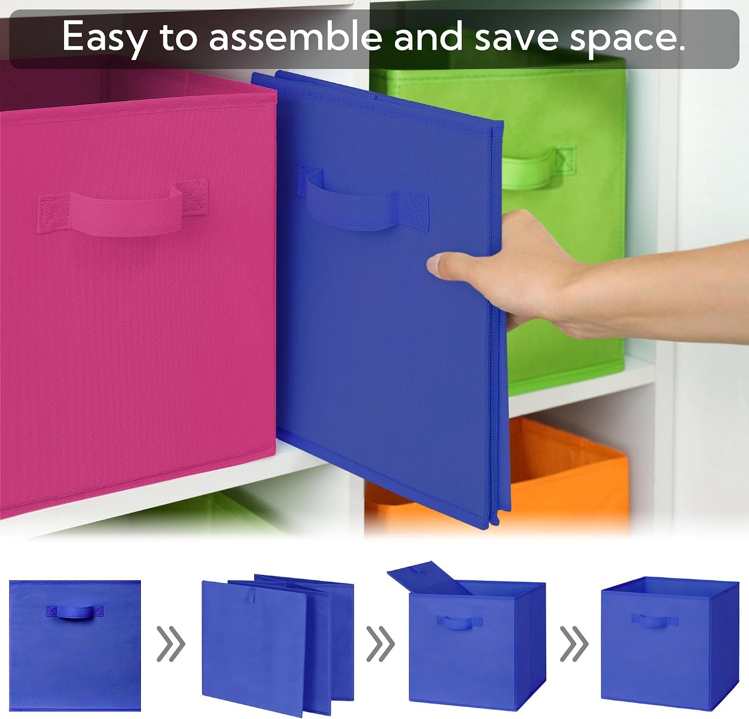 image:imageGRANNY SAYS Cube Storage Bins 11 Inch 6 Pack Storage Cube Organizer Foldable Fabric Storage Boxes with Handle Decorative Clothing Storage Baskets for Shelves Closet PinkRainbow