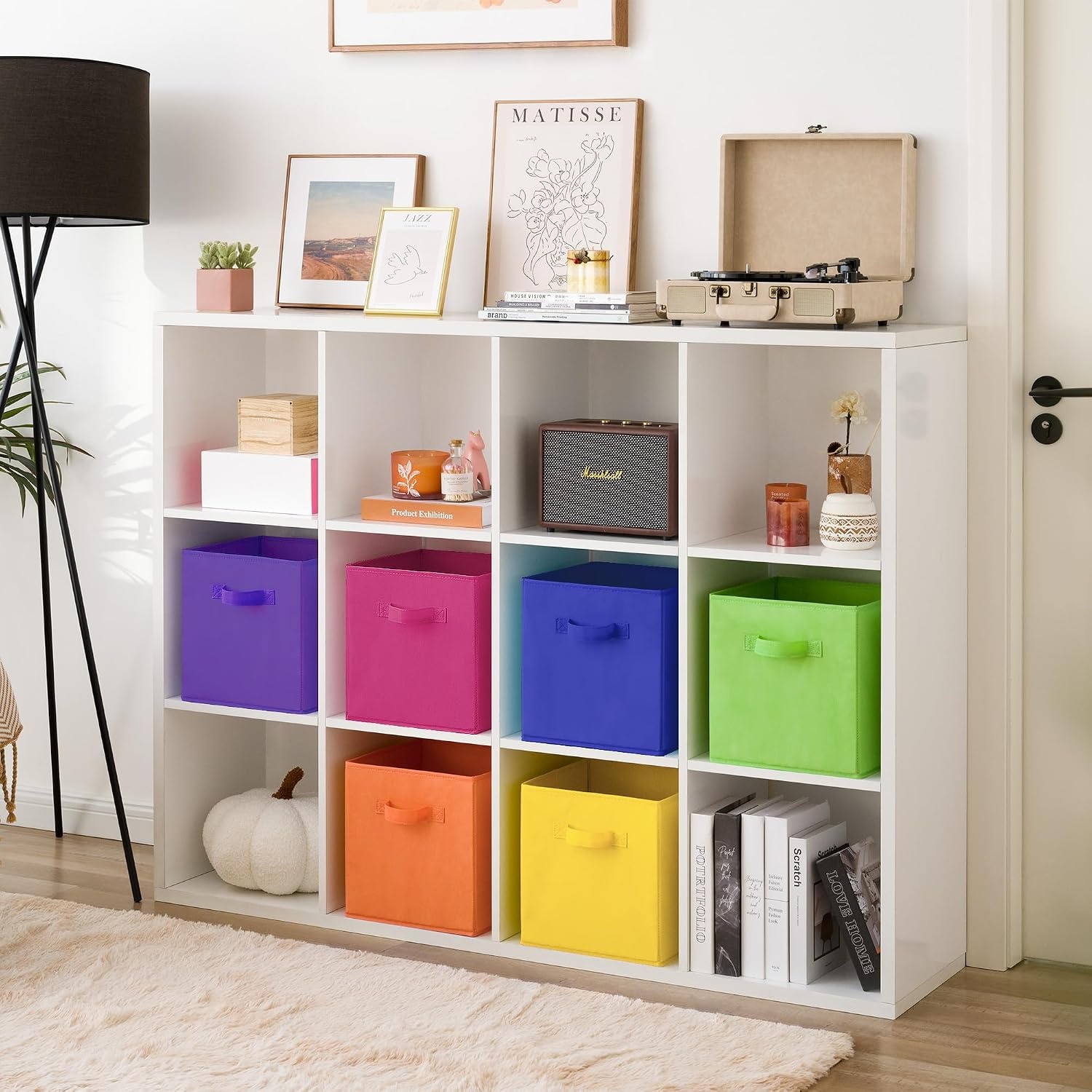 image:imageGRANNY SAYS Cube Storage Bins 11 Inch 6 Pack Storage Cube Organizer Foldable Fabric Storage Boxes with Handle Decorative Clothing Storage Baskets for Shelves Closet PinkRainbow