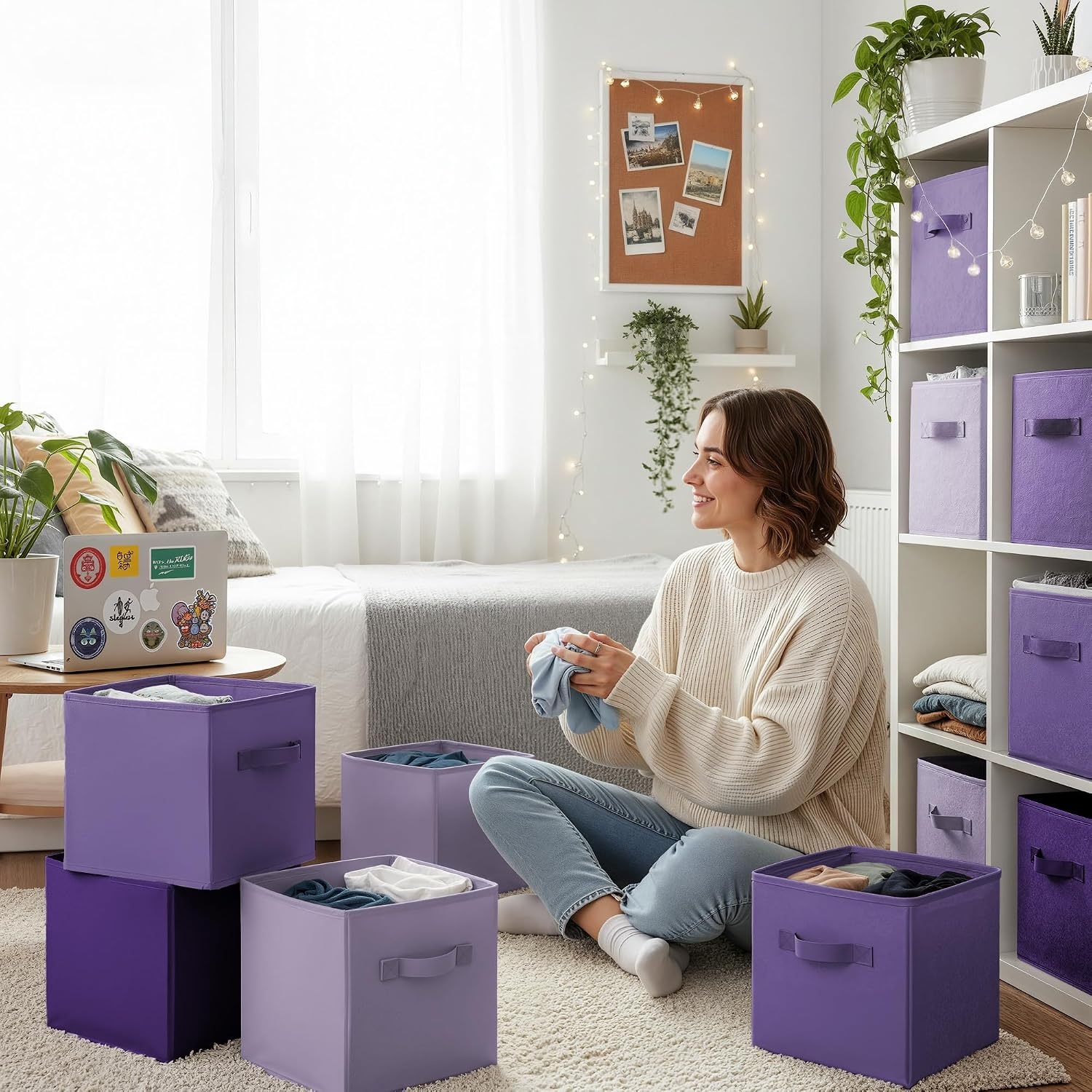 image:imageGRANNY SAYS Cube Storage Bins 11 Inch 6 Pack Storage Cube Organizer Foldable Fabric Storage Boxes with Handle Decorative Clothing Storage Baskets for Shelves Closet PinkPurple Gradient