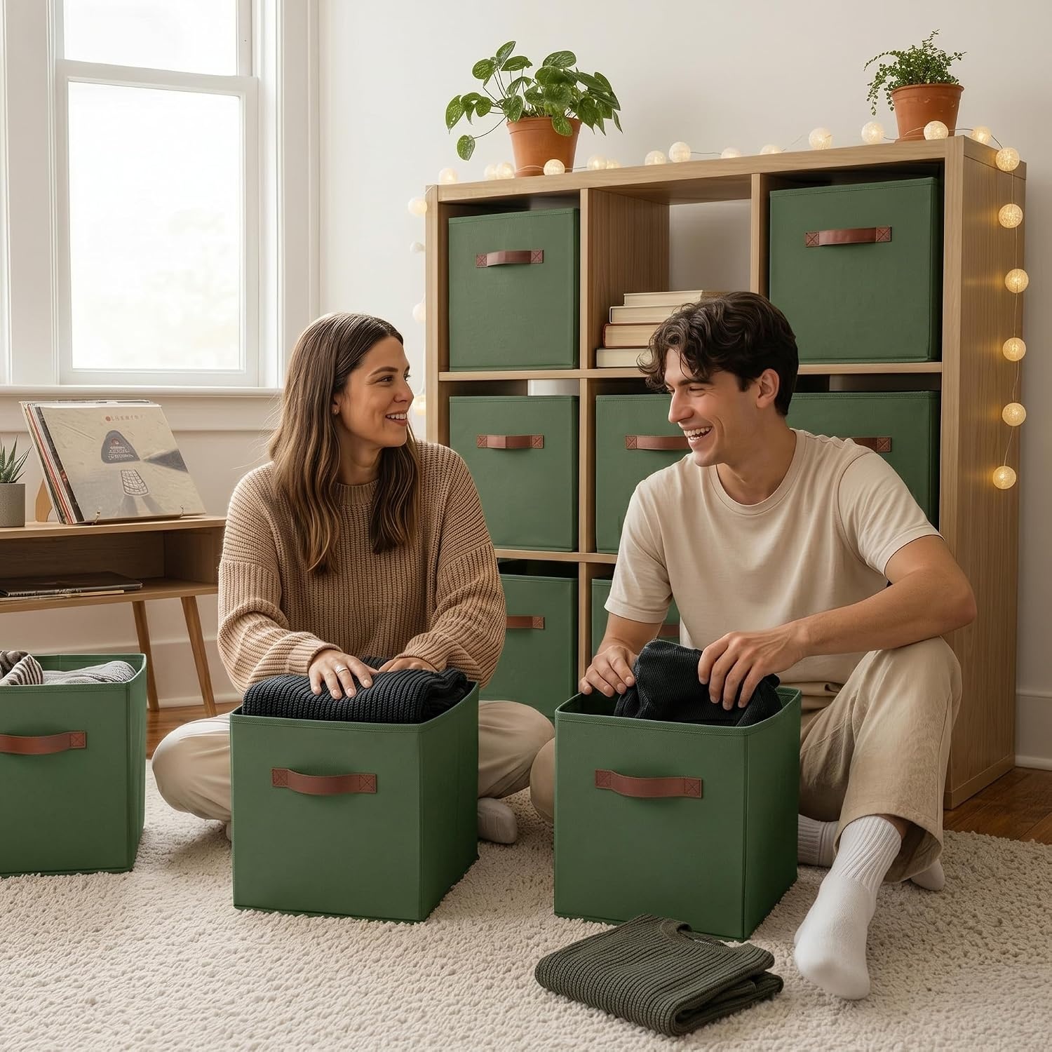 image:imageGRANNY SAYS Cube Storage Bins 11 Inch 6 Pack Storage Cube Organizer Foldable Fabric Storage Boxes with Handle Decorative Clothing Storage Baskets for Shelves Closet PinkOlive Green