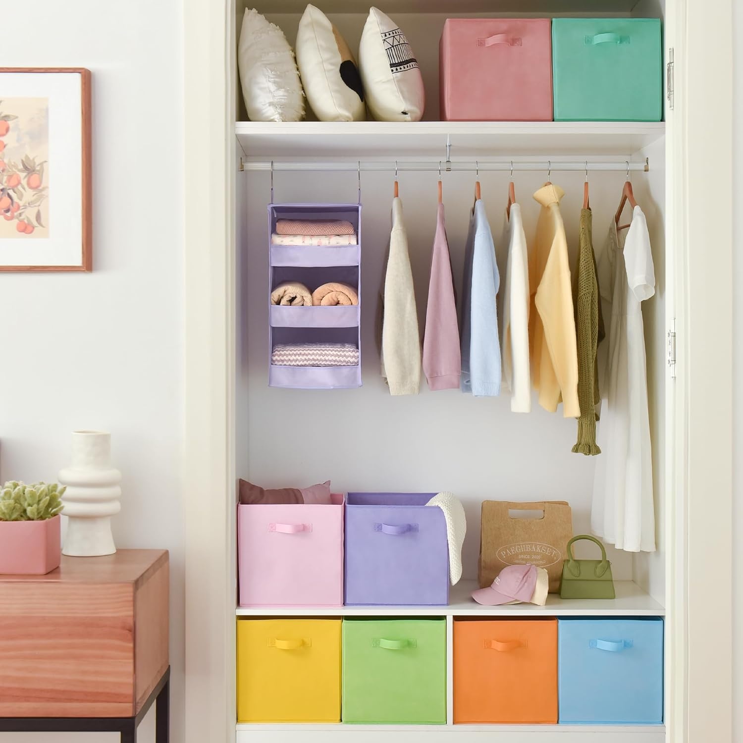 image:imageGRANNY SAYS Cube Storage Bins 11 Inch 6 Pack Storage Cube Organizer Foldable Fabric Storage Boxes with Handle Decorative Clothing Storage Baskets for Shelves Closet PinkPastel