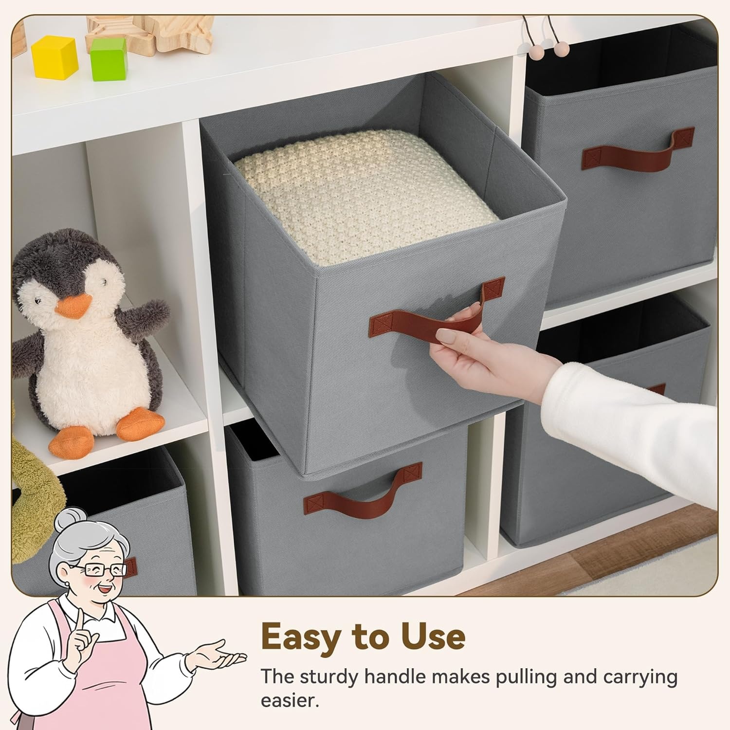 image:imageGRANNY SAYS Cube Storage Bins 11 Inch 6 Pack Storage Cube Organizer Foldable Fabric Storage Boxes with Handle Decorative Clothing Storage Baskets for Shelves Closet PinkGrey