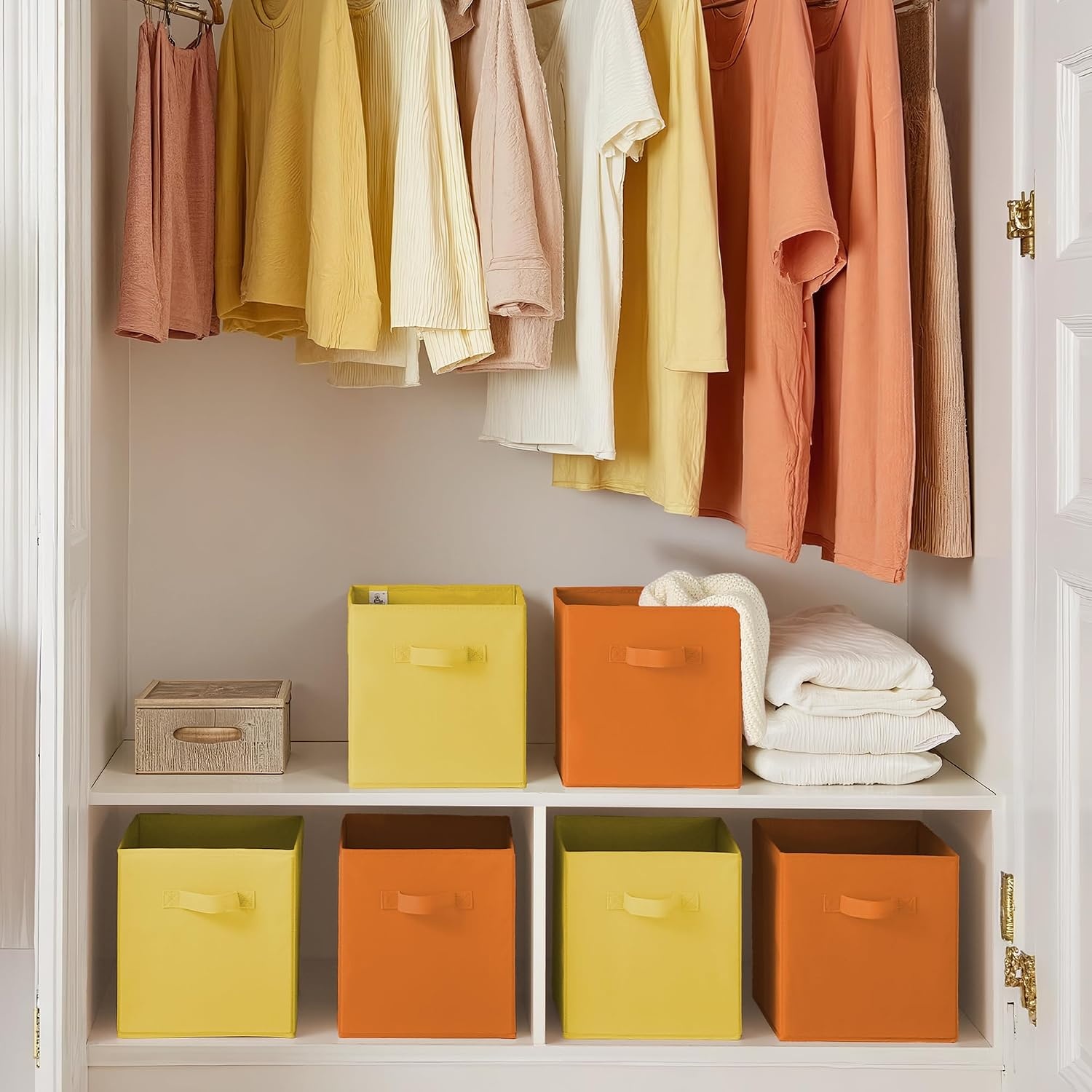 image:imageGRANNY SAYS Cube Storage Bins 11 Inch 6 Pack Storage Cube Organizer Foldable Fabric Storage Boxes with Handle Decorative Clothing Storage Baskets for Shelves Closet Pink3 Yellow 3 Orange