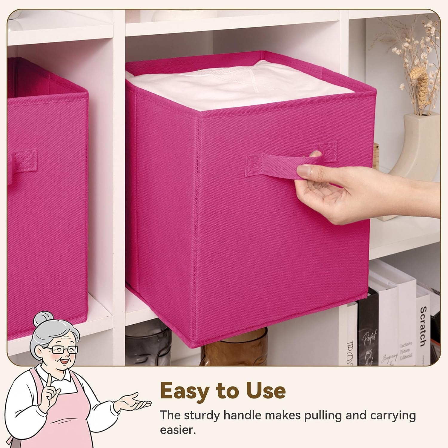 image:imageGRANNY SAYS Cube Storage Bins 11 Inch 6 Pack Storage Cube Organizer Foldable Fabric Storage Boxes with Handle Decorative Clothing Storage Baskets for Shelves Closet PinkRose Red