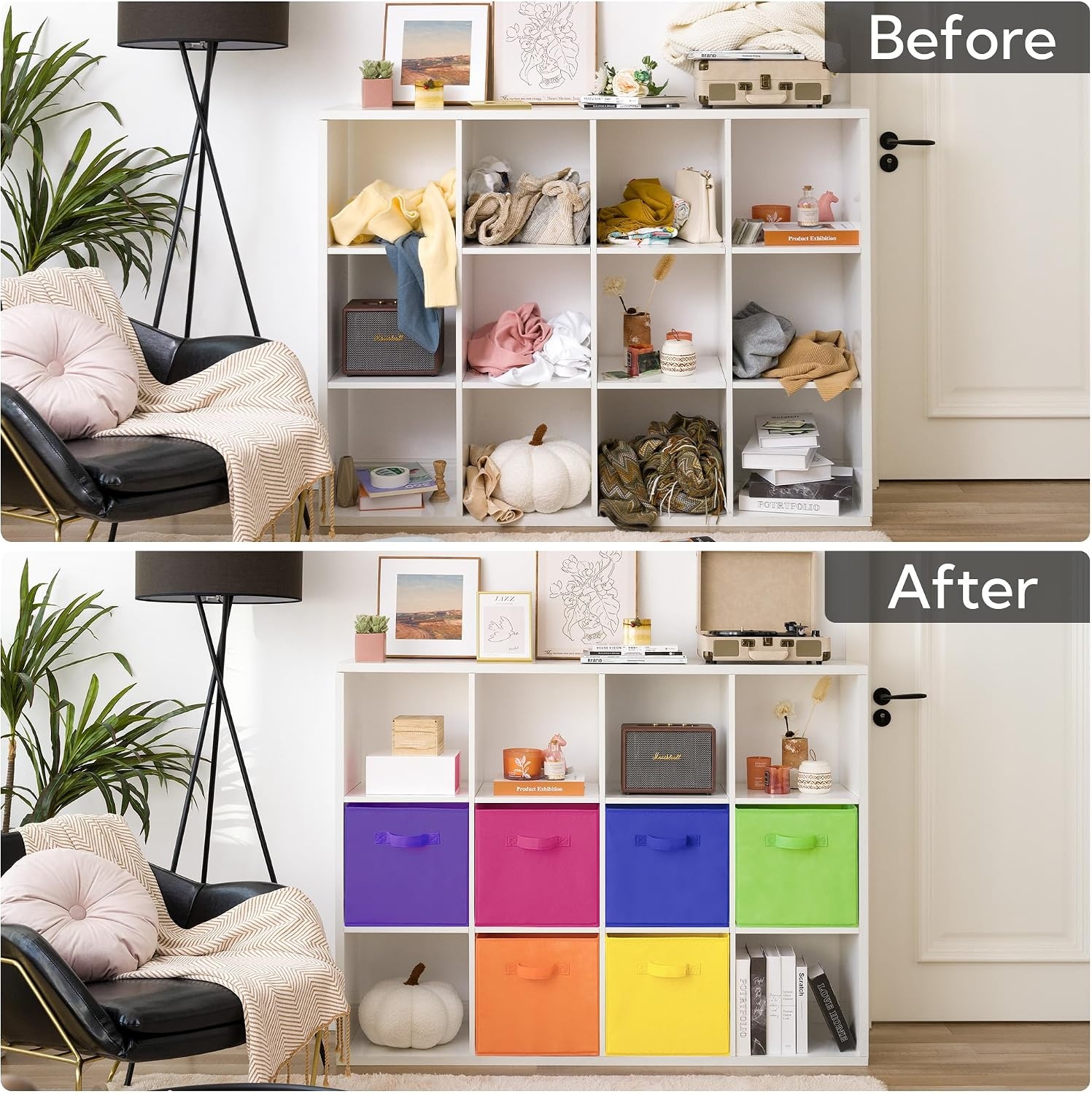 image:imageGRANNY SAYS Cube Storage Bins 11 Inch 6 Pack Storage Cube Organizer Foldable Fabric Storage Boxes with Handle Decorative Clothing Storage Baskets for Shelves Closet PinkRainbow