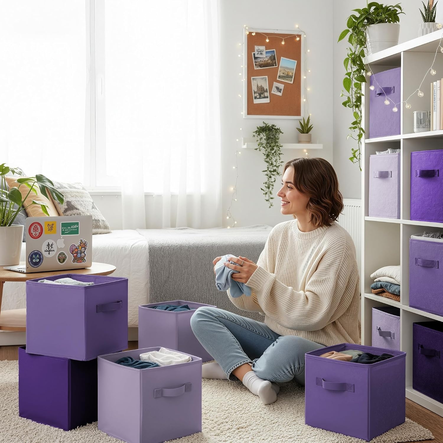 image:imageGRANNY SAYS Cube Storage Bins 11 Inch 6 Pack Storage Cube Organizer Foldable Fabric Storage Boxes with Handle Decorative Clothing Storage Baskets for Shelves Closet PinkPurple Gradient