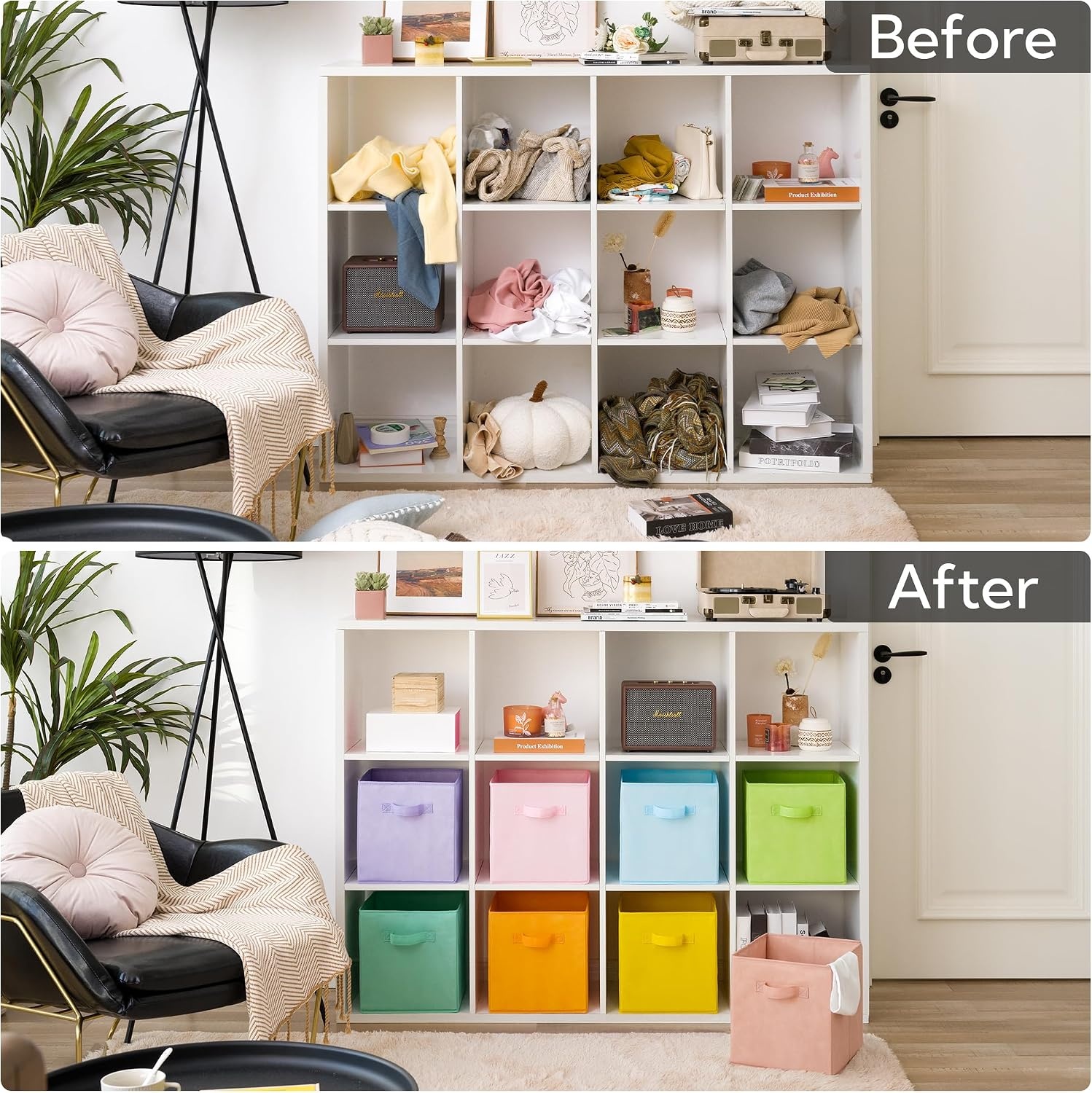 image:imageGRANNY SAYS Cube Storage Bins 11 Inch 6 Pack Storage Cube Organizer Foldable Fabric Storage Boxes with Handle Decorative Clothing Storage Baskets for Shelves Closet PinkPastel