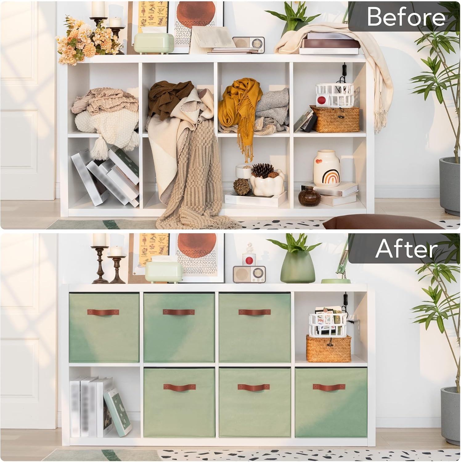 image:imageGRANNY SAYS Cube Storage Bins 11 Inch 6 Pack Storage Cube Organizer Foldable Fabric Storage Boxes with Handle Decorative Clothing Storage Baskets for Shelves Closet PinkGreen