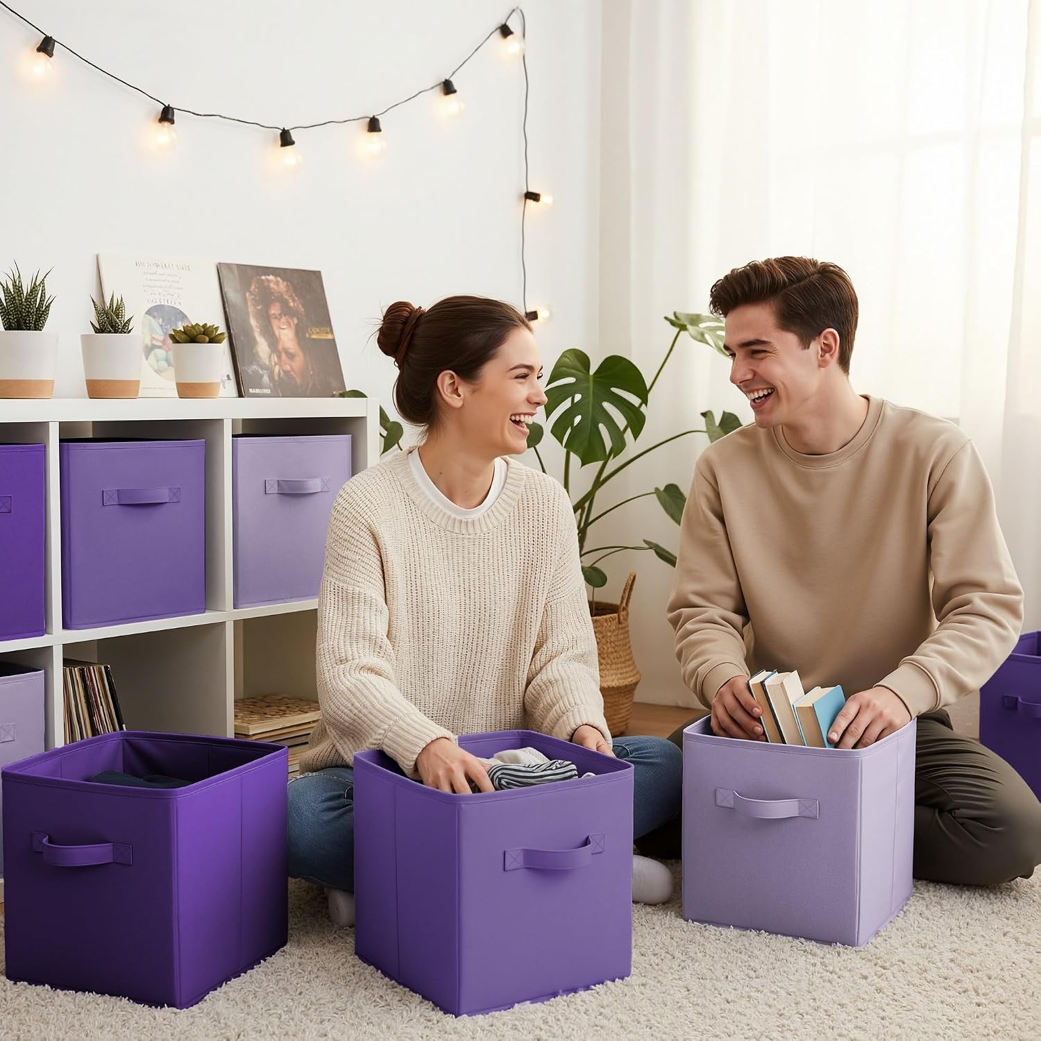 image:imageGRANNY SAYS Cube Storage Bins 11 Inch 6 Pack Storage Cube Organizer Foldable Fabric Storage Boxes with Handle Decorative Clothing Storage Baskets for Shelves Closet PinkPurple Gradient