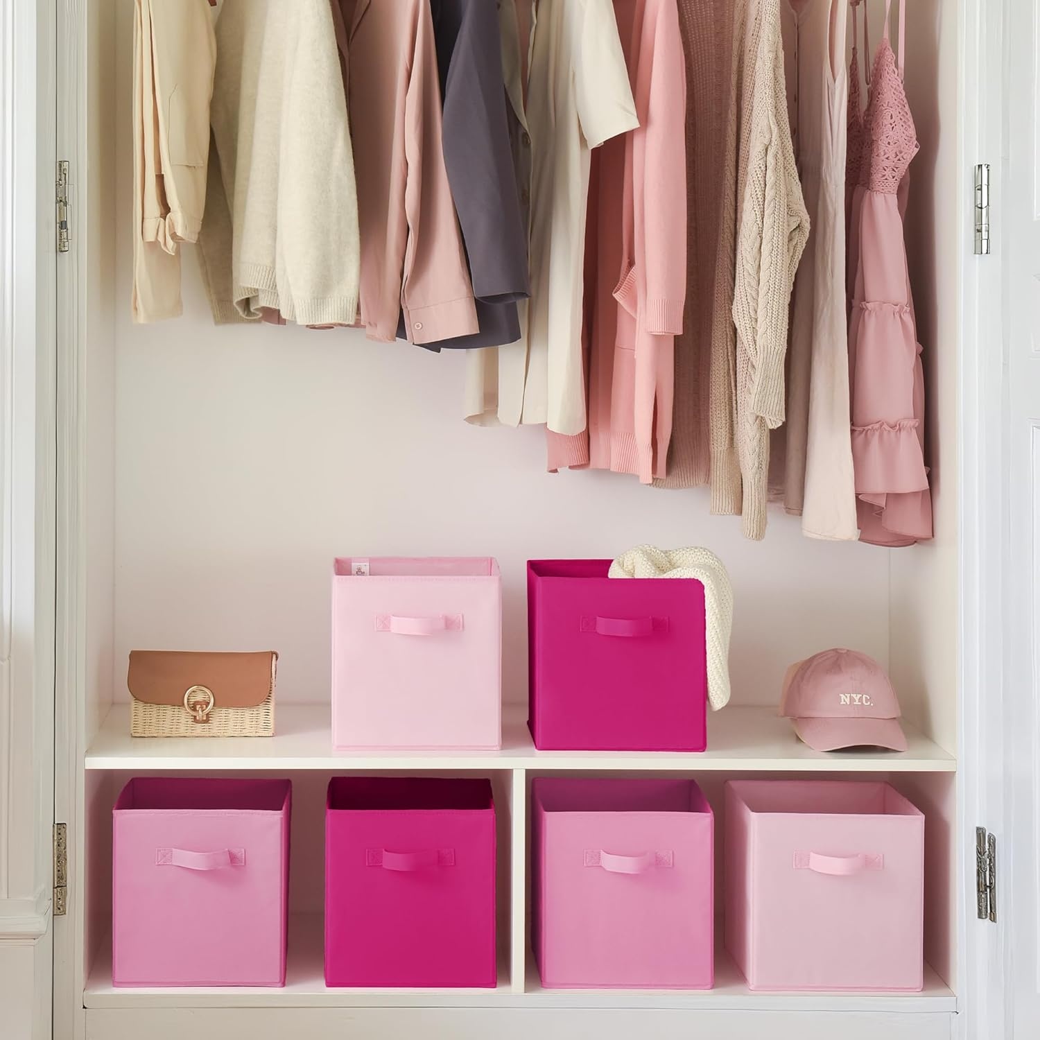 image:imageGRANNY SAYS Cube Storage Bins 11 Inch 6 Pack Storage Cube Organizer Foldable Fabric Storage Boxes with Handle Decorative Clothing Storage Baskets for Shelves Closet PinkPink Gradient