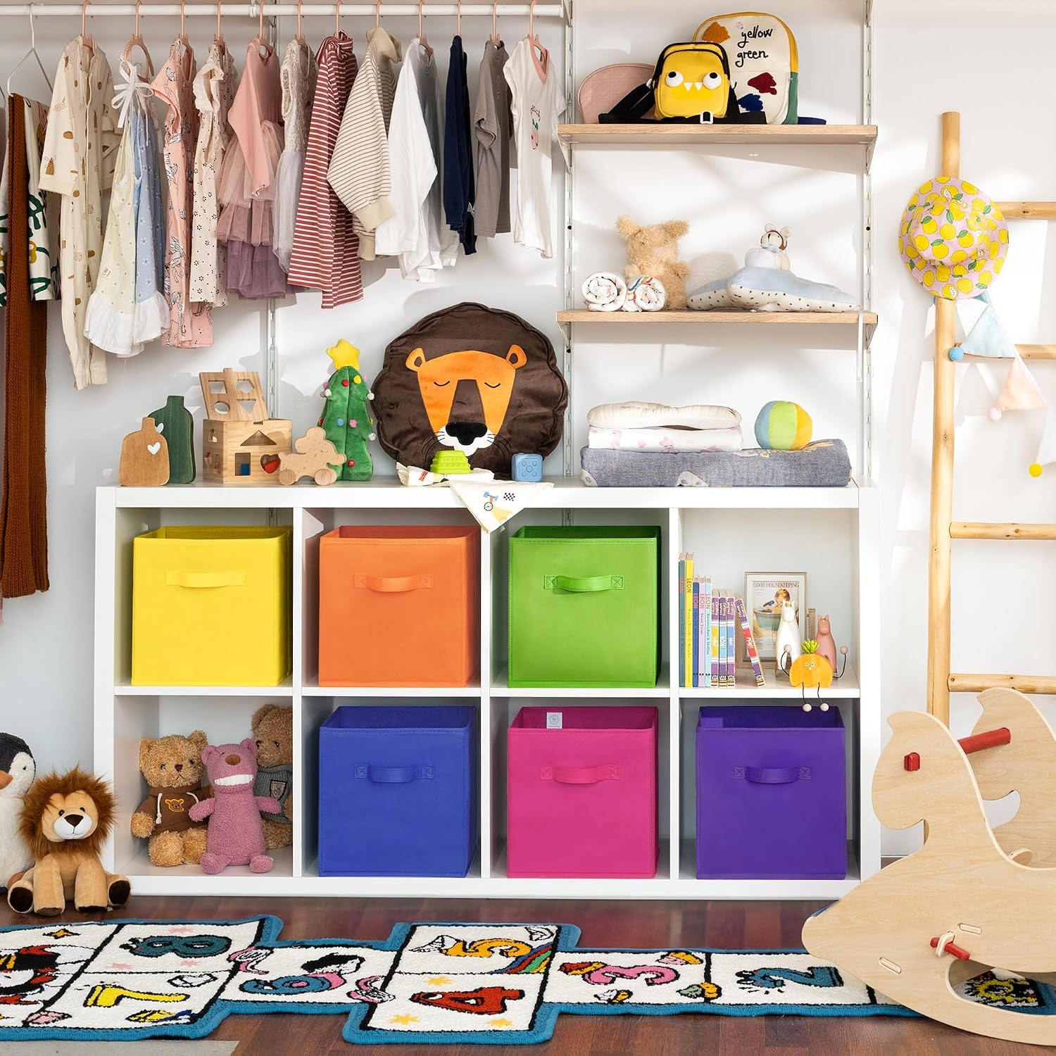 image:imageGRANNY SAYS Cube Storage Bins 11 Inch 6 Pack Storage Cube Organizer Foldable Fabric Storage Boxes with Handle Decorative Clothing Storage Baskets for Shelves Closet PinkRainbow