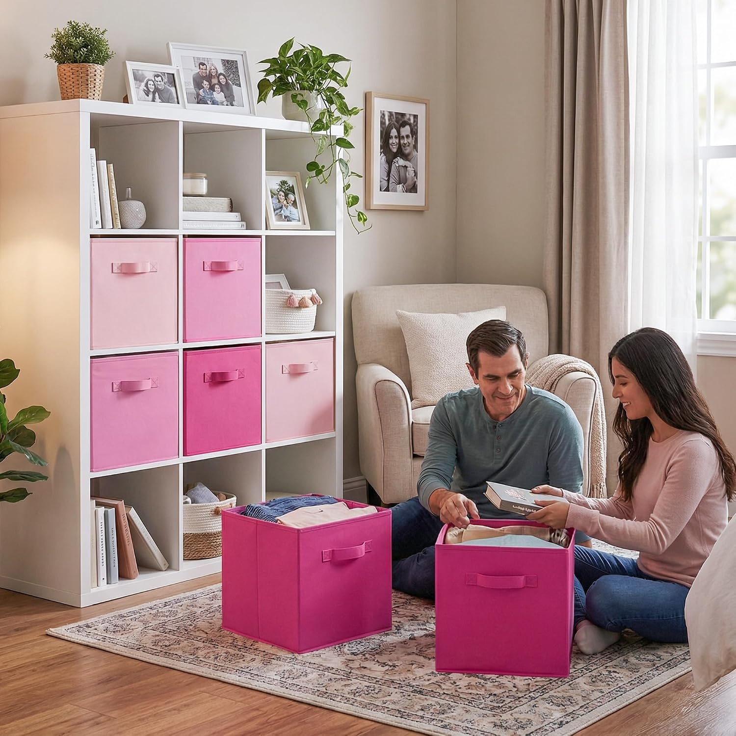 image:imageGRANNY SAYS Cube Storage Bins 11 Inch 6 Pack Storage Cube Organizer Foldable Fabric Storage Boxes with Handle Decorative Clothing Storage Baskets for Shelves Closet PinkPink Gradient