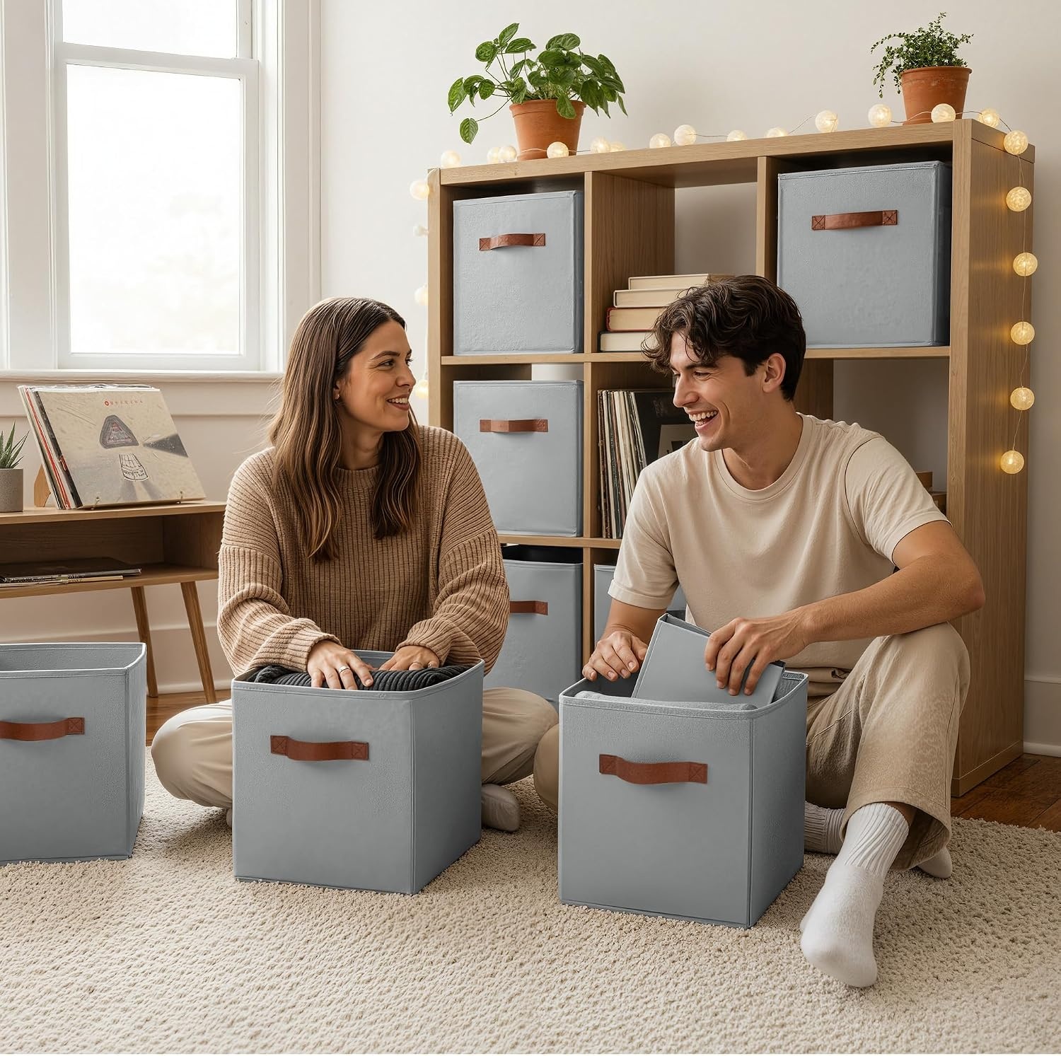 image:imageGRANNY SAYS Cube Storage Bins 11 Inch 6 Pack Storage Cube Organizer Foldable Fabric Storage Boxes with Handle Decorative Clothing Storage Baskets for Shelves Closet PinkGrey